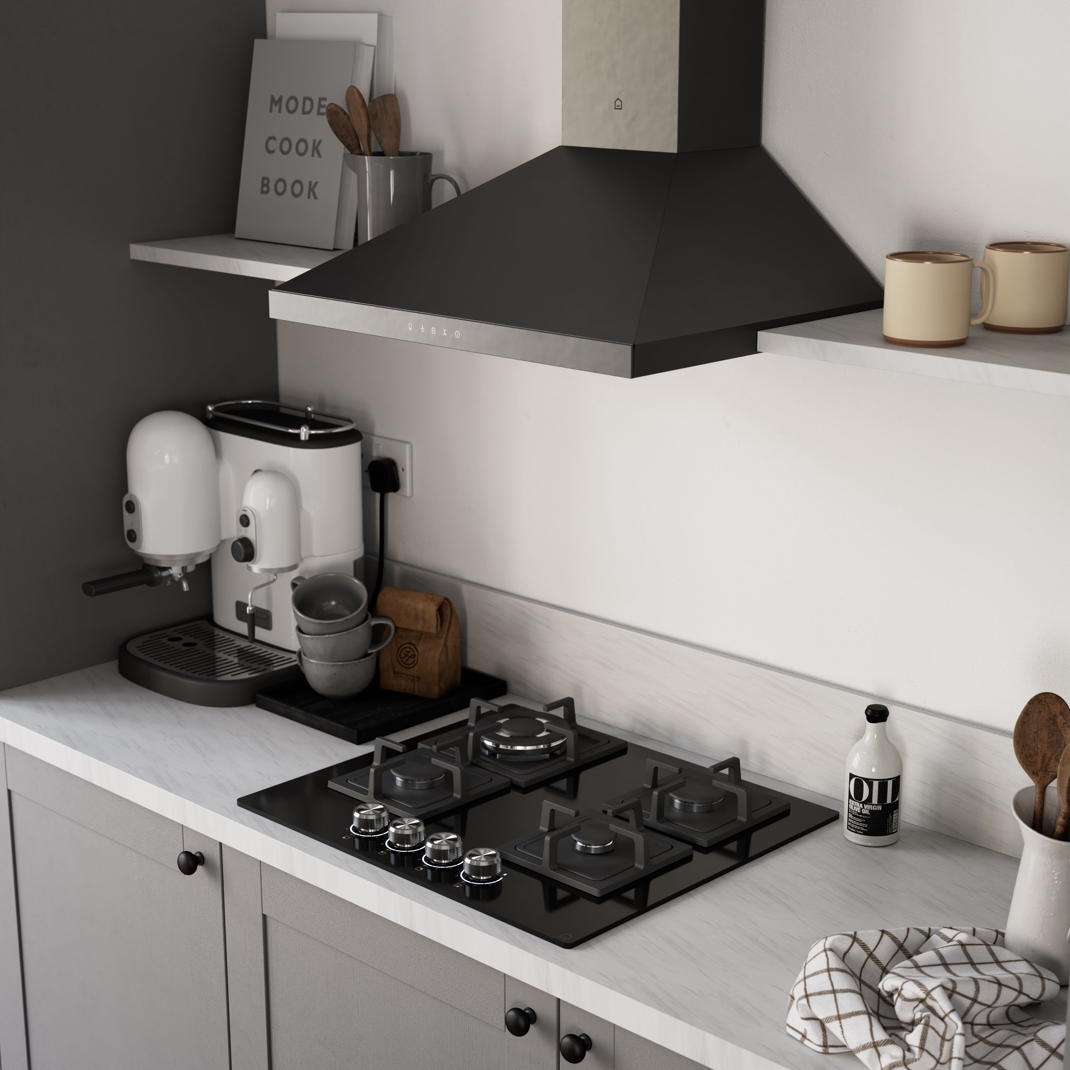 GoodHome LinkSense GHCH60LKBL Black steel & glass Chimney Cooker hood (W)59.8cm - Matt black