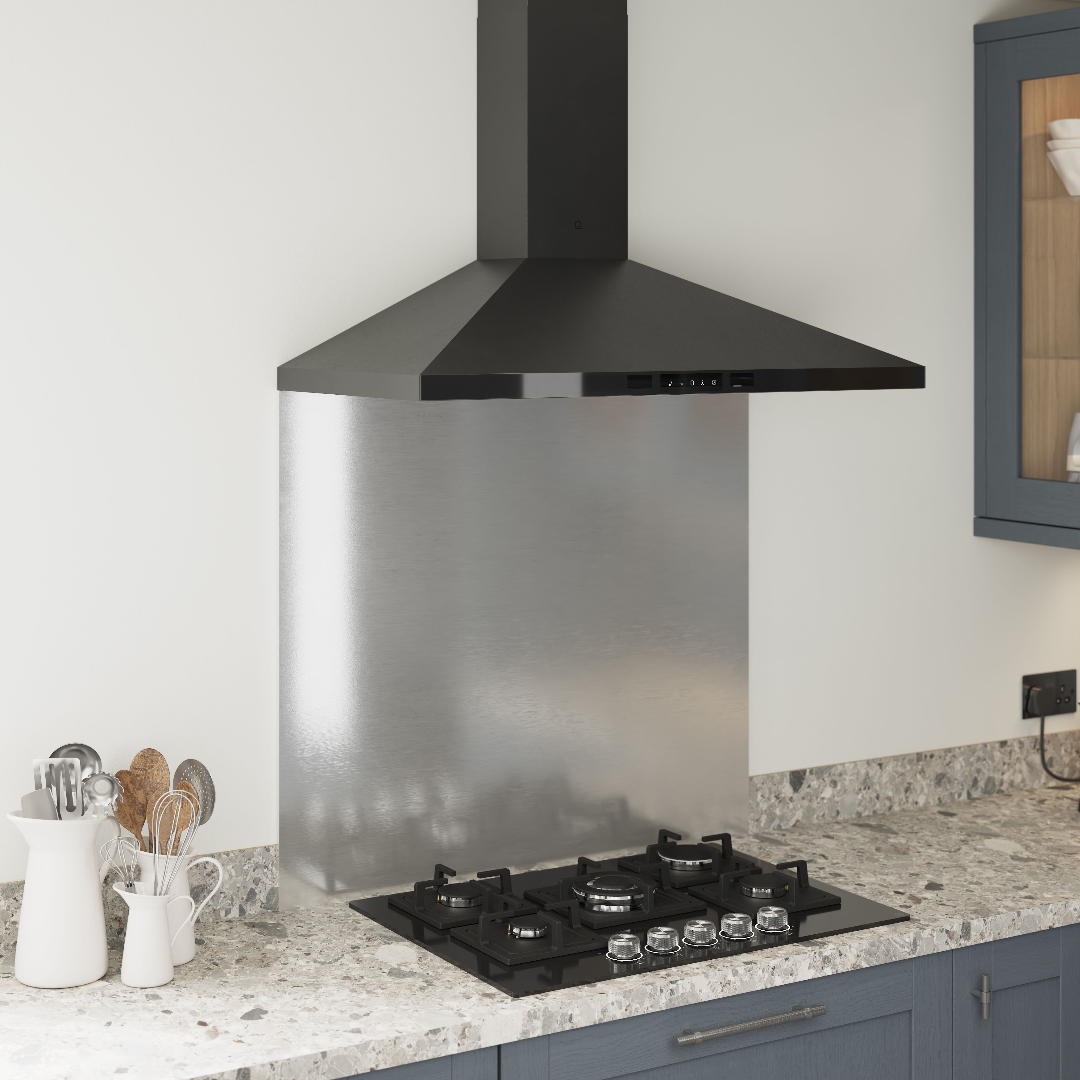 GoodHome LinkSense GHCH90LKBL Black steel & glass Chimney Cooker hood (W)89.8cm - Matt black