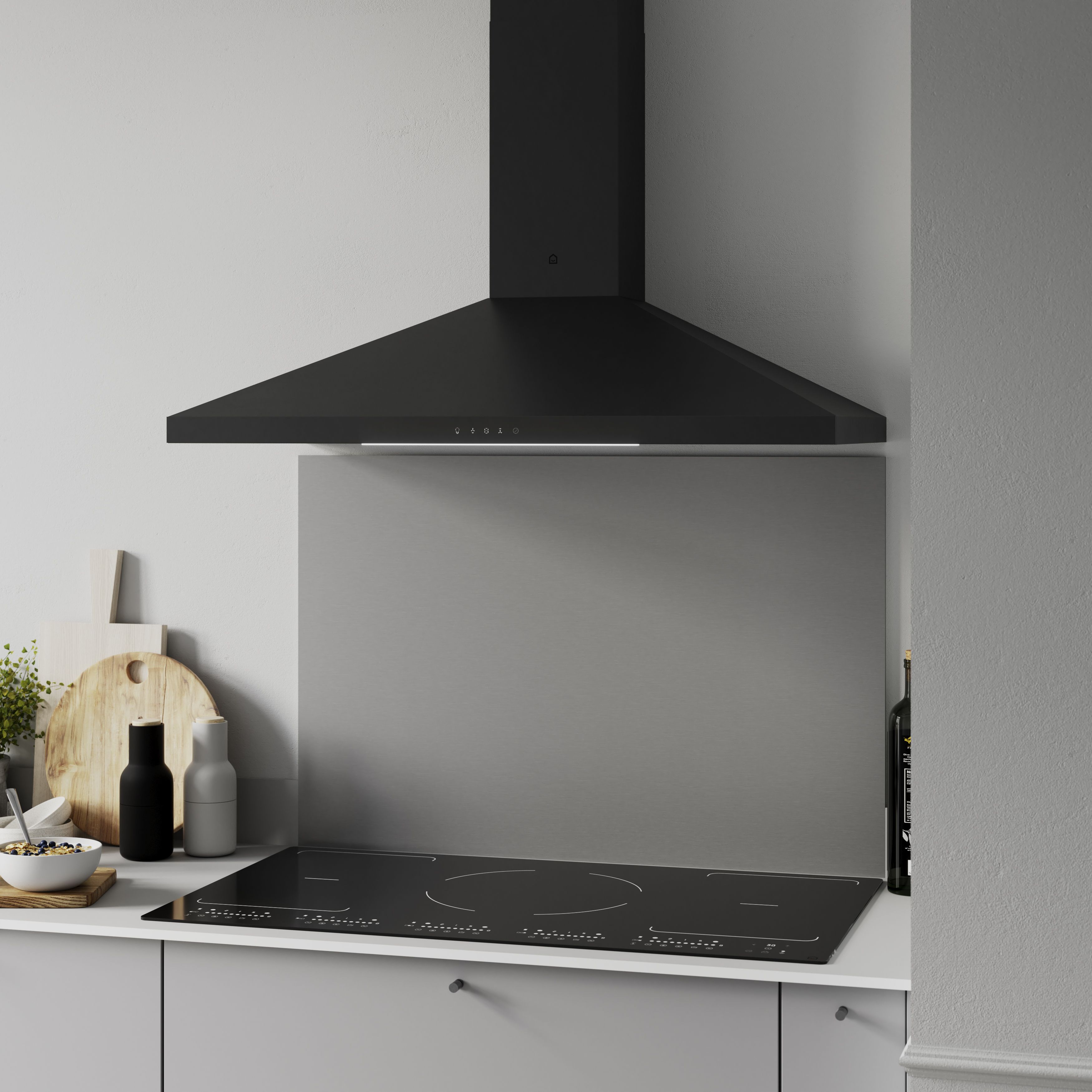GoodHome LinkSense GHCH90LKBL Black steel & glass Chimney Cooker hood (W)89.8cm - Matt black