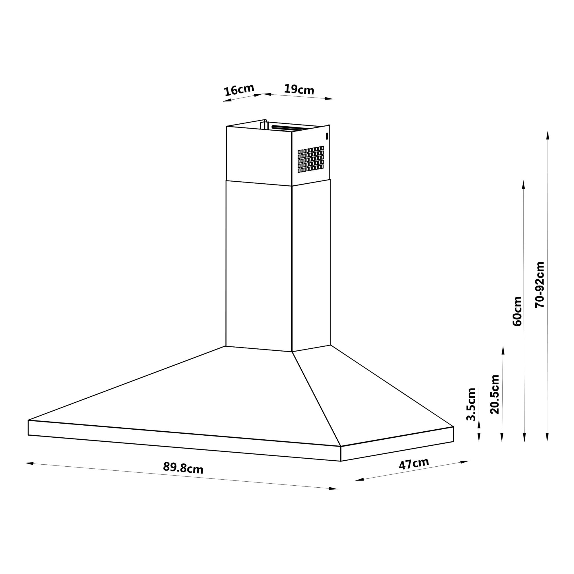 GoodHome LinkSense GHCH90LKBL Black steel & glass Chimney Cooker hood (W)89.8cm - Matt black