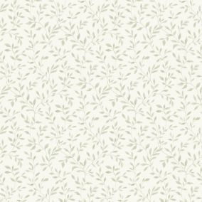 GoodHome Linton Sage green Woven effect Leaf trail Textured Wallpaper Sample