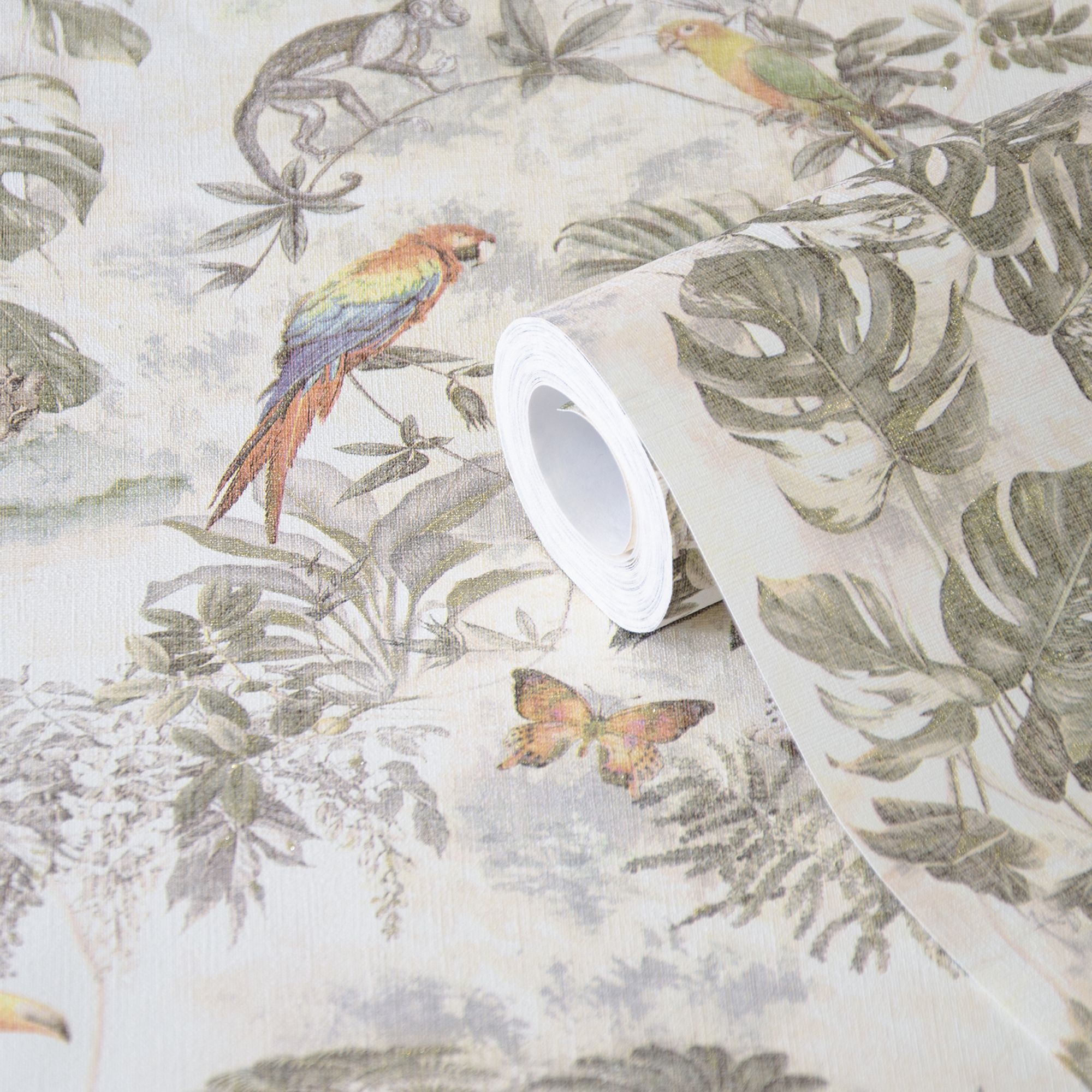 GoodHome Lipia Multicolour Jungle Glitter & mica effect Vintage Textured Wallpaper