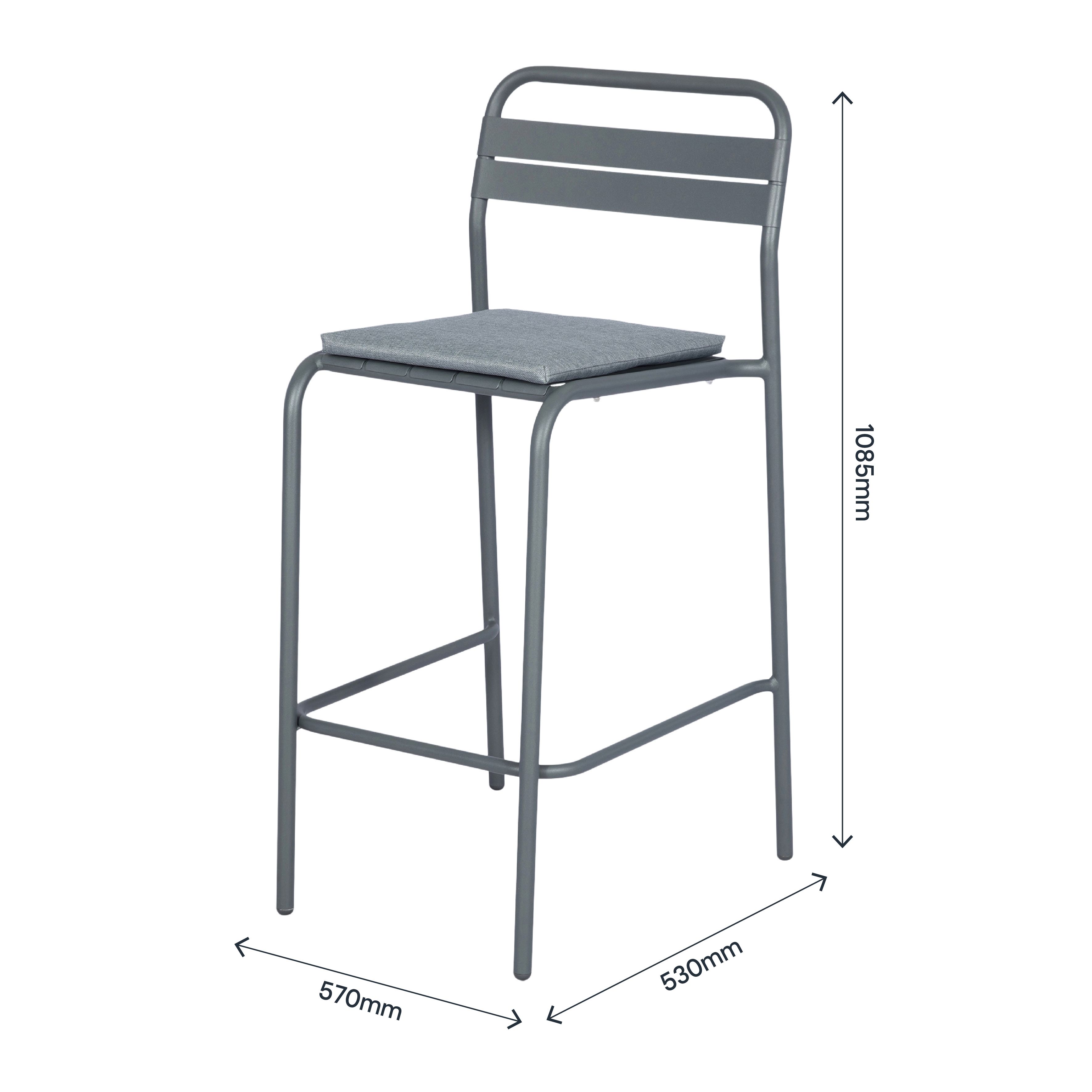 GoodHome Lithari Matt Grey Dark shadow Padded Bar stool