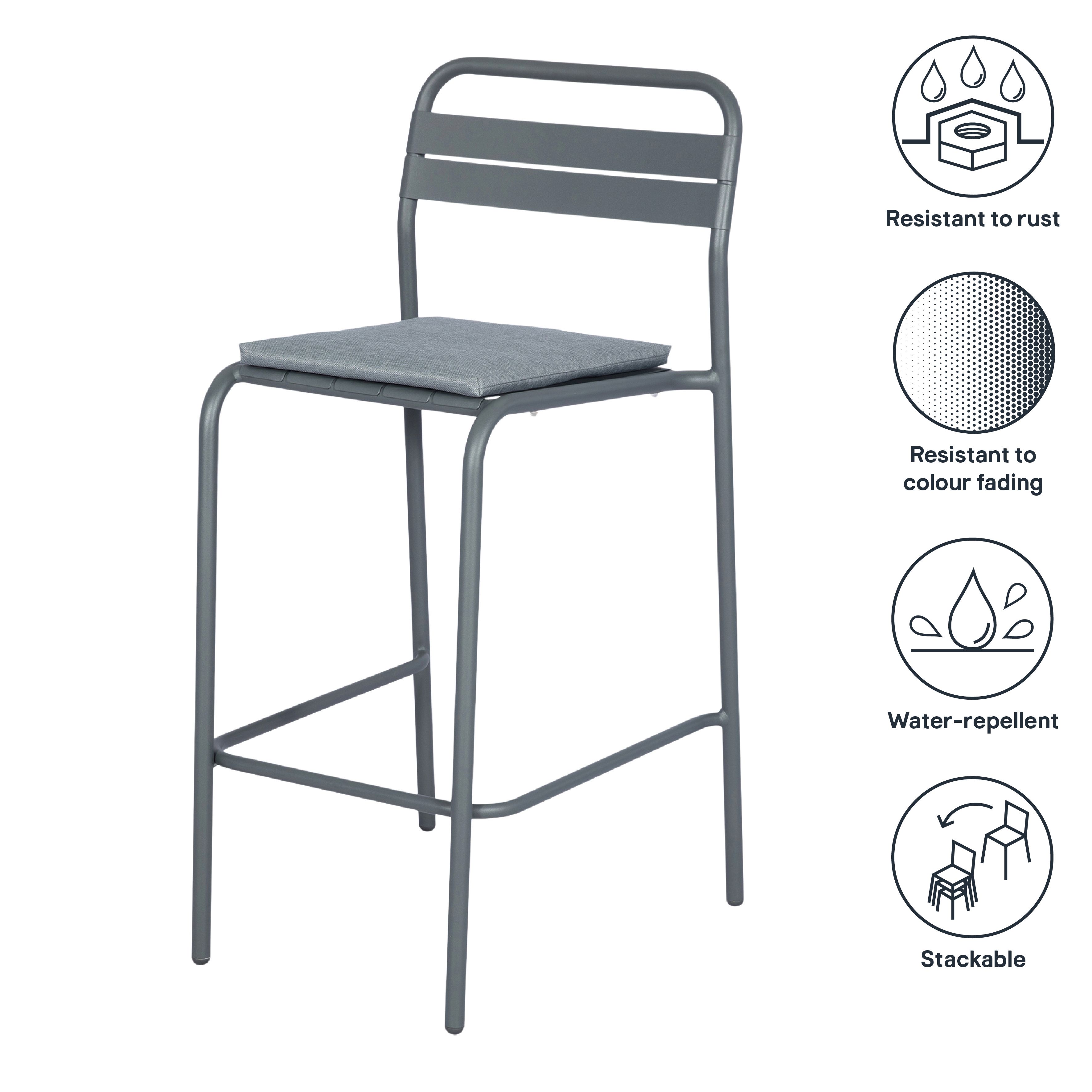GoodHome Lithari Matt Grey Dark shadow Padded Bar stool