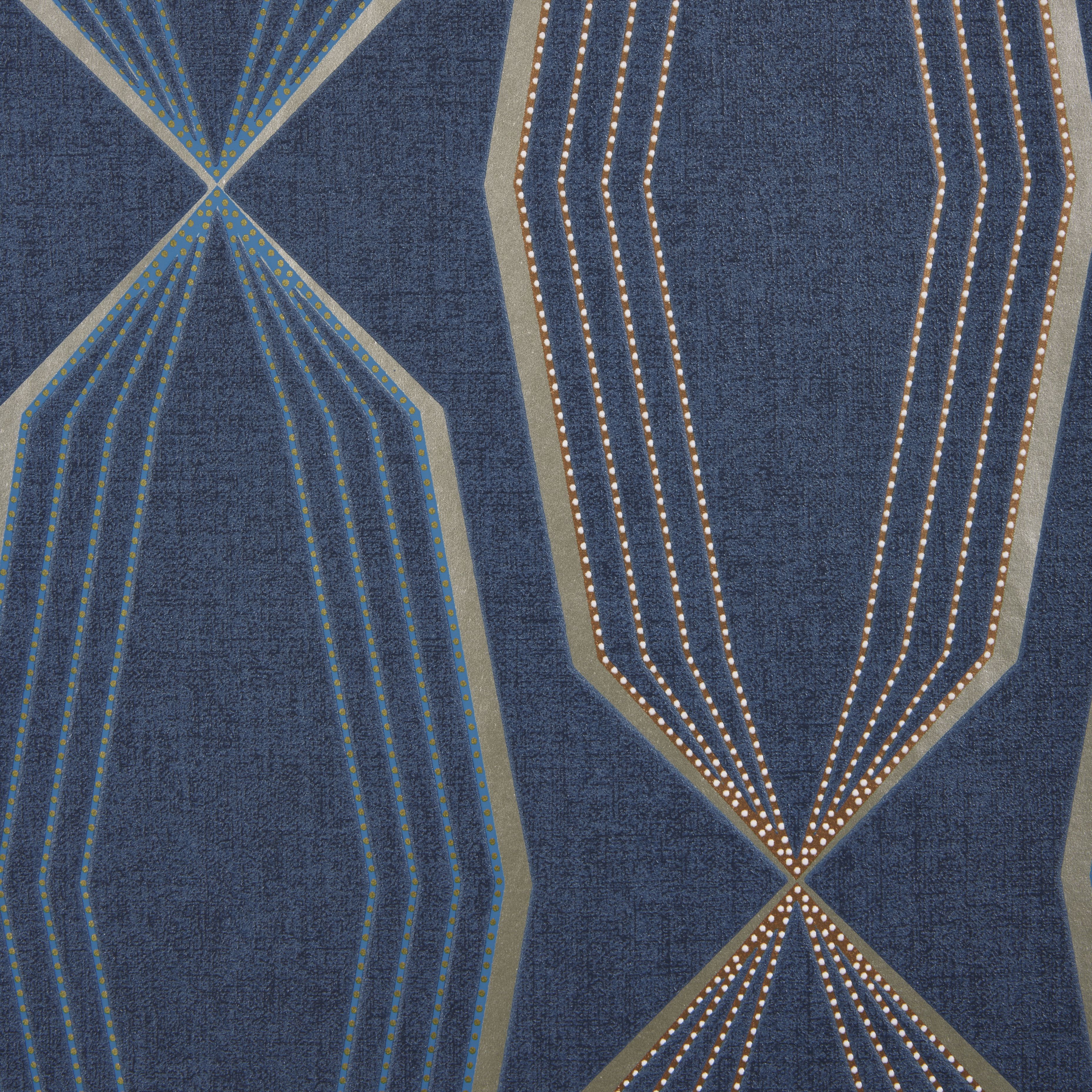 GoodHome Locrus Navy Metallic effect Geometric Textured Wallpaper