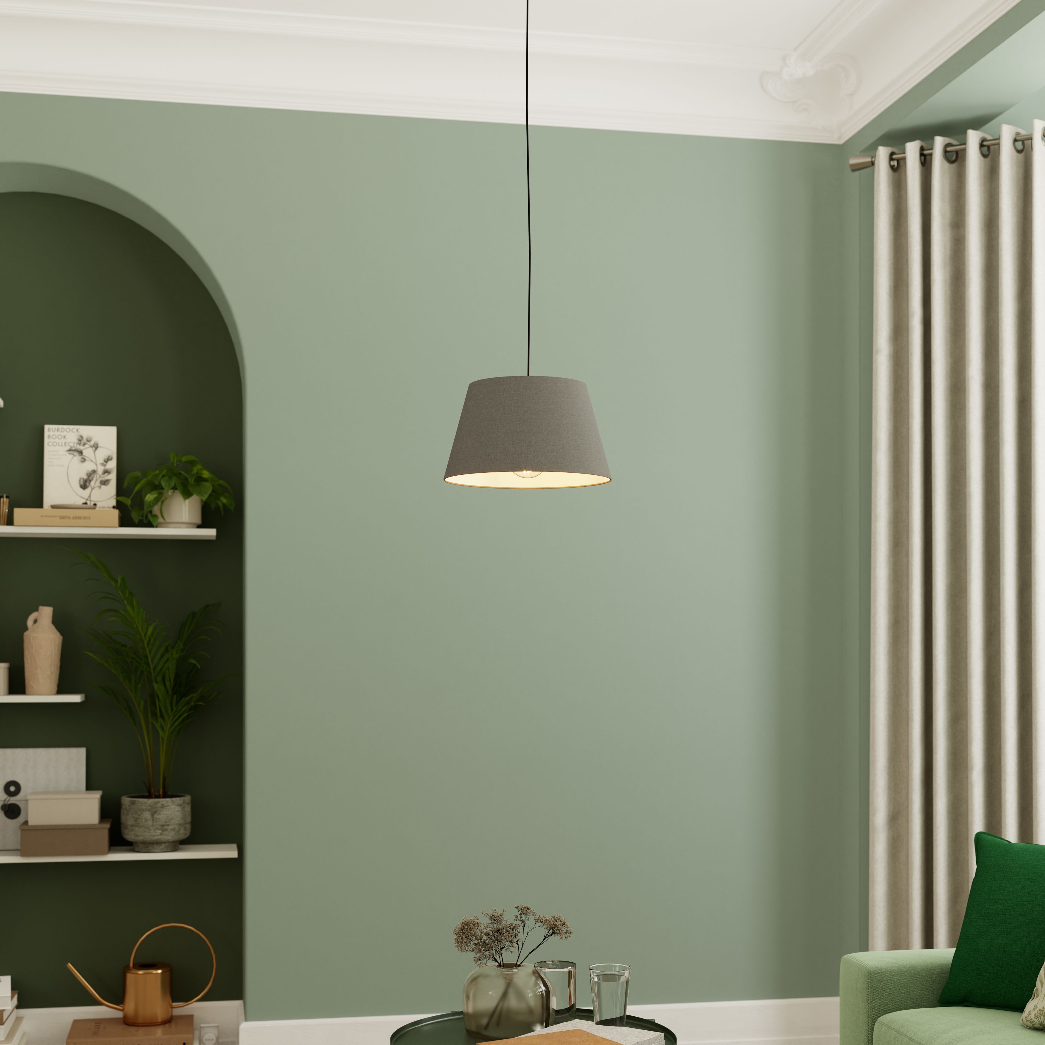GoodHome Lokombi Dark grey Fabric dyed Conical Light shade (D)30cm