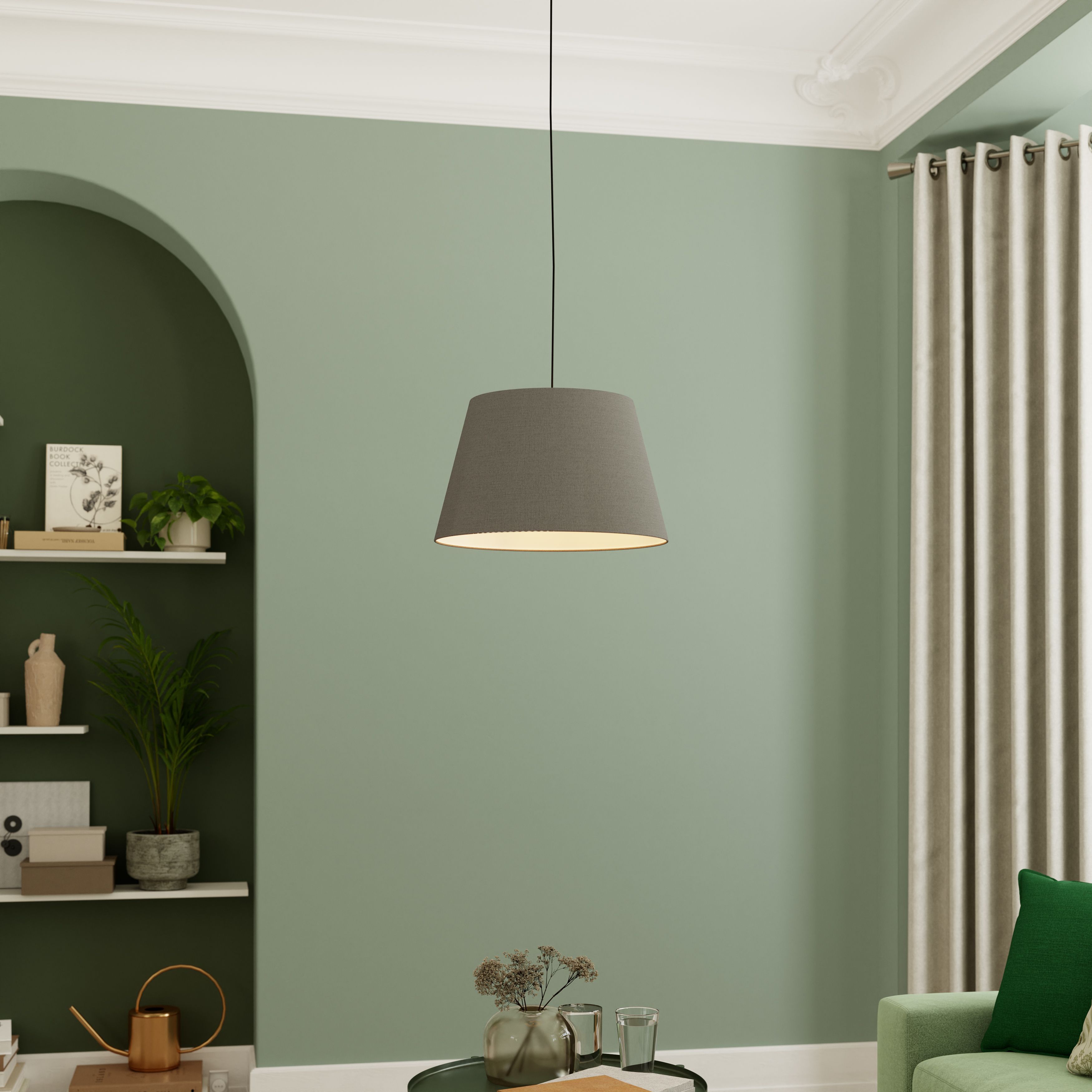 GoodHome Lokombi Dark grey Fabric dyed Conical Light shade (D)40cm