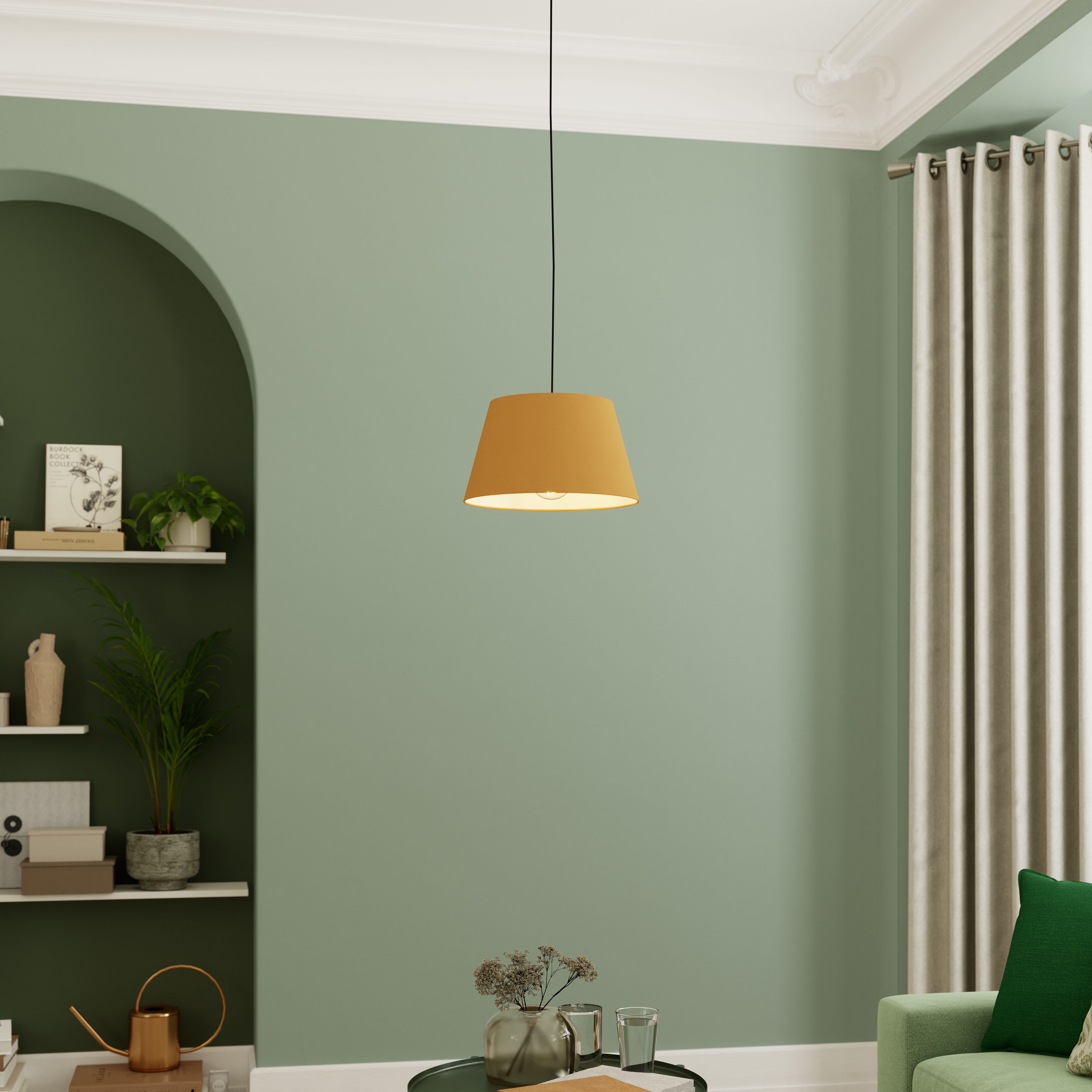 GoodHome Lokombi Mustard yellow Fabric dyed Conical Light shade (D)30cm