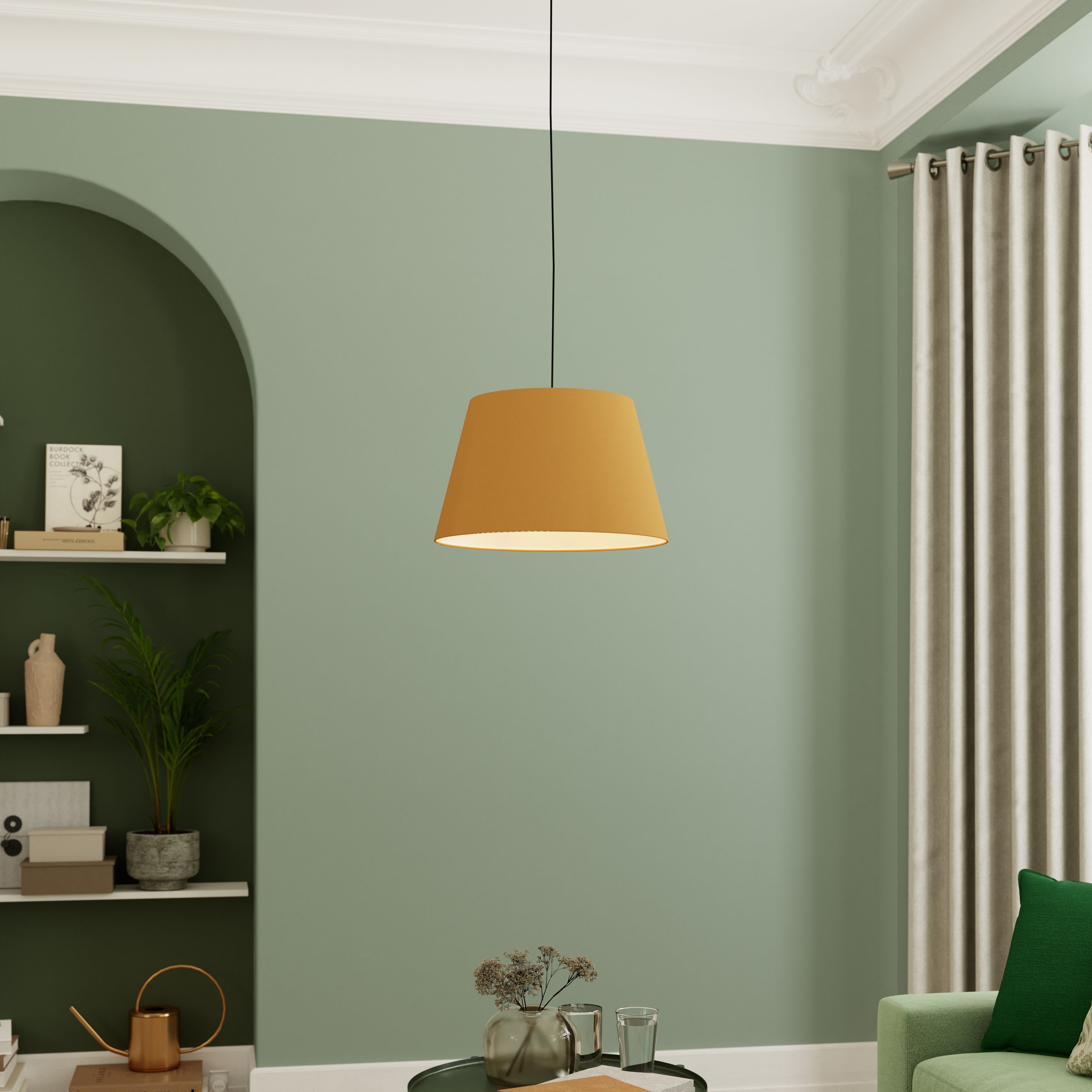 GoodHome Lokombi Mustard yellow Fabric dyed Conical Light shade (D)40cm