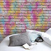 GoodHome Lokta Multicolour Brick effect Textured Wallpaper