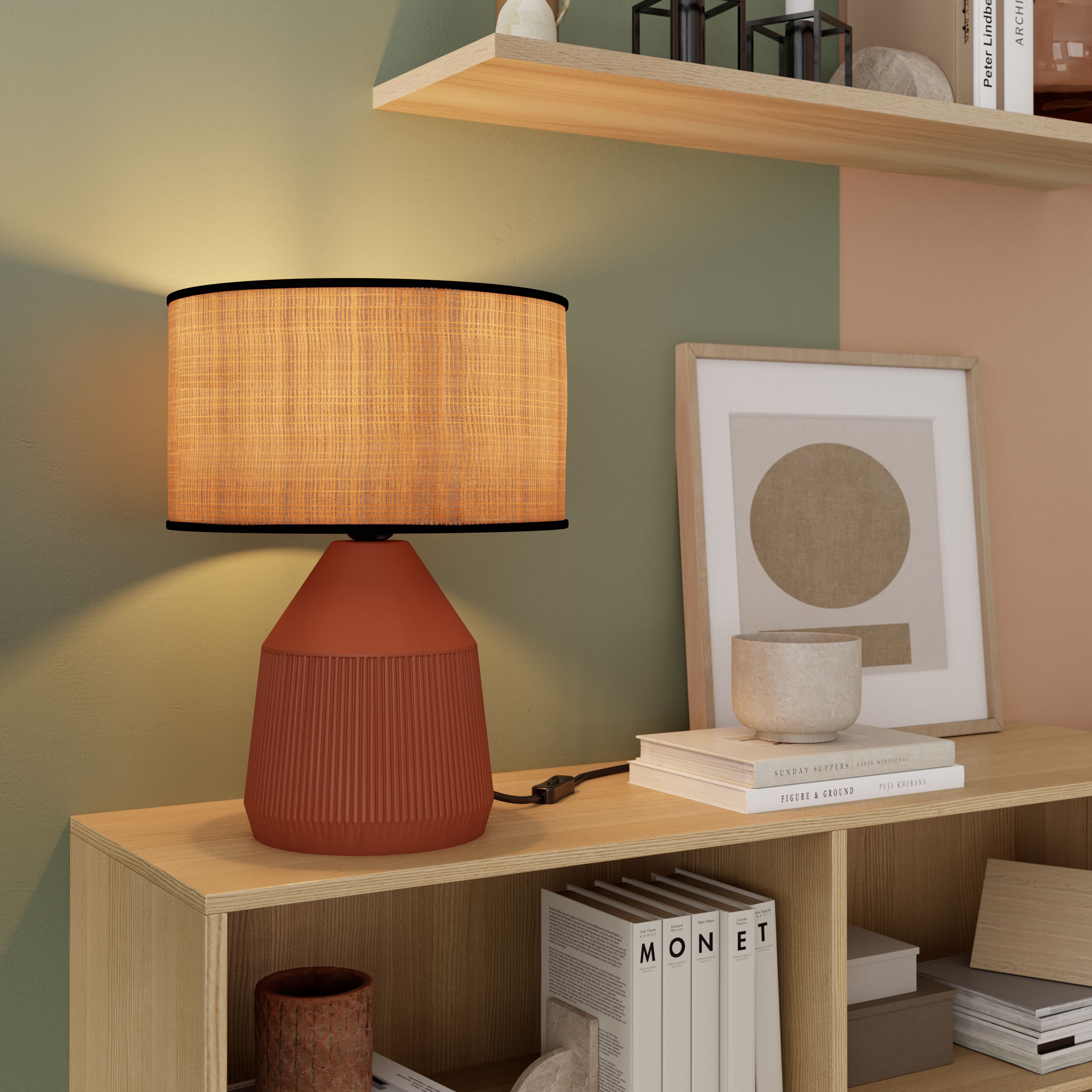 GoodHome Longclaw Round Matt Natural Table lamp
