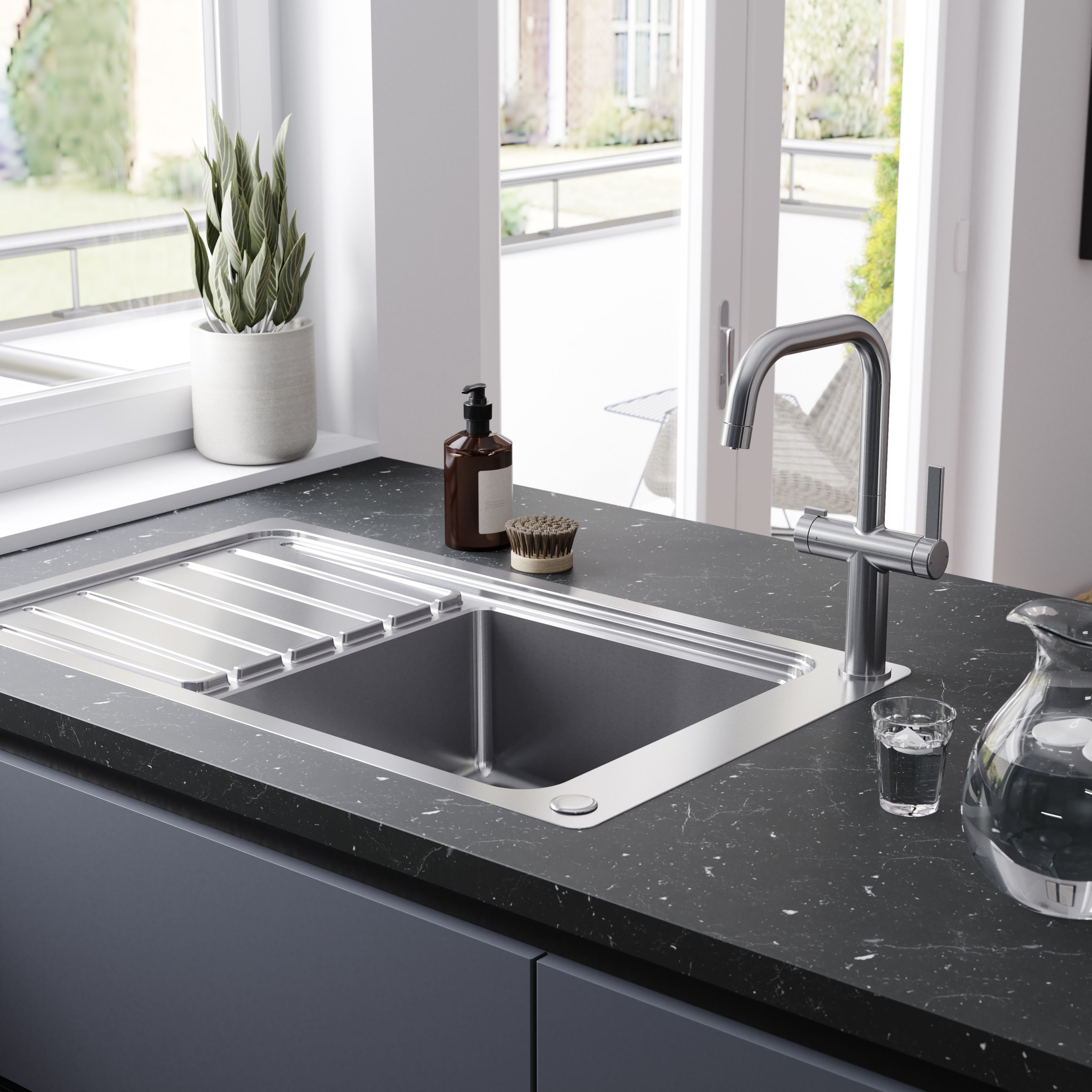 GoodHome Loreli Stainless steel effect Filter tap