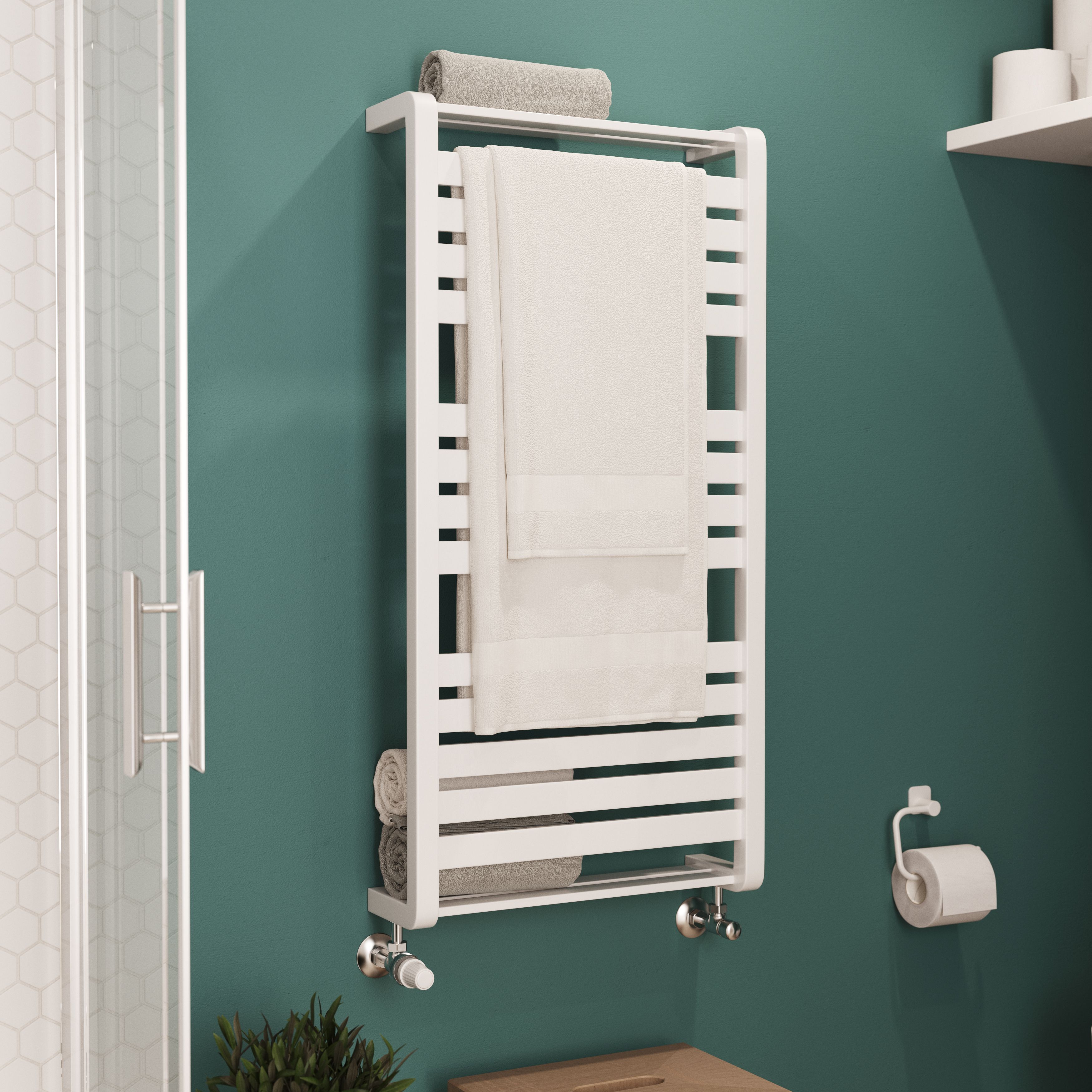 GoodHome Loreto White Flat Towel warmer (W)500mm x (H)1000mm