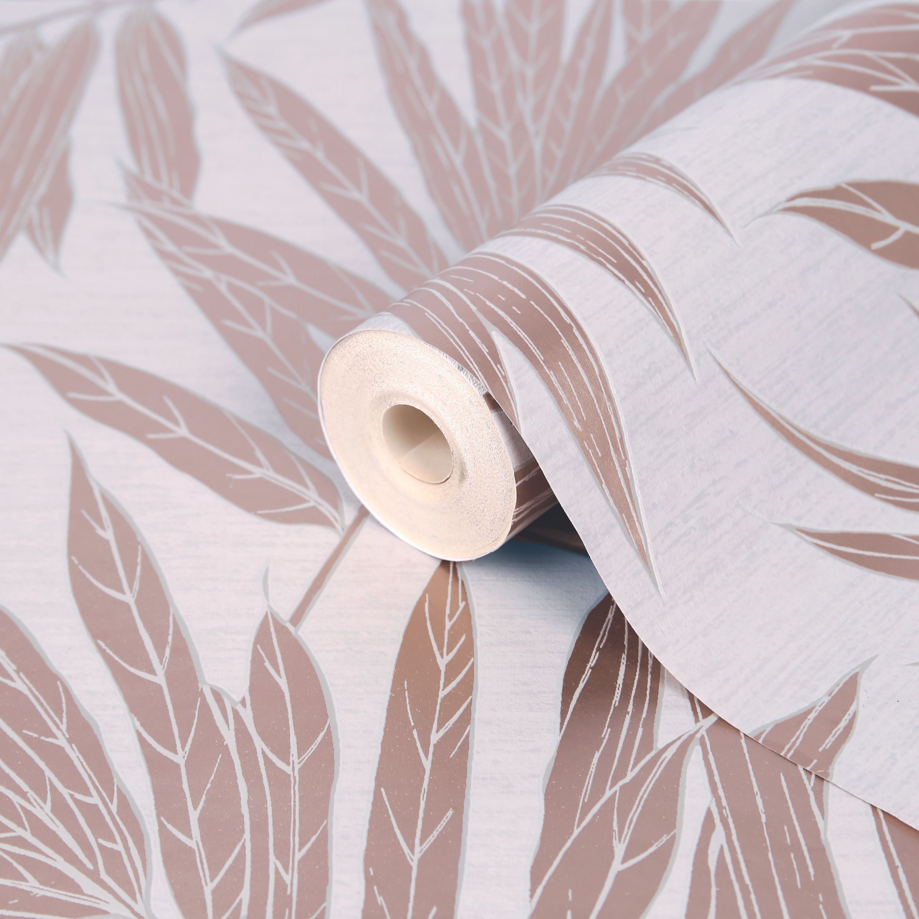 GoodHome Loroco Beige & pink Metallic effect Leaves Textured Wallpaper Sample