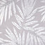 GoodHome Loroco Grey Leaves Silver effect Textured Wallpaper Sample
