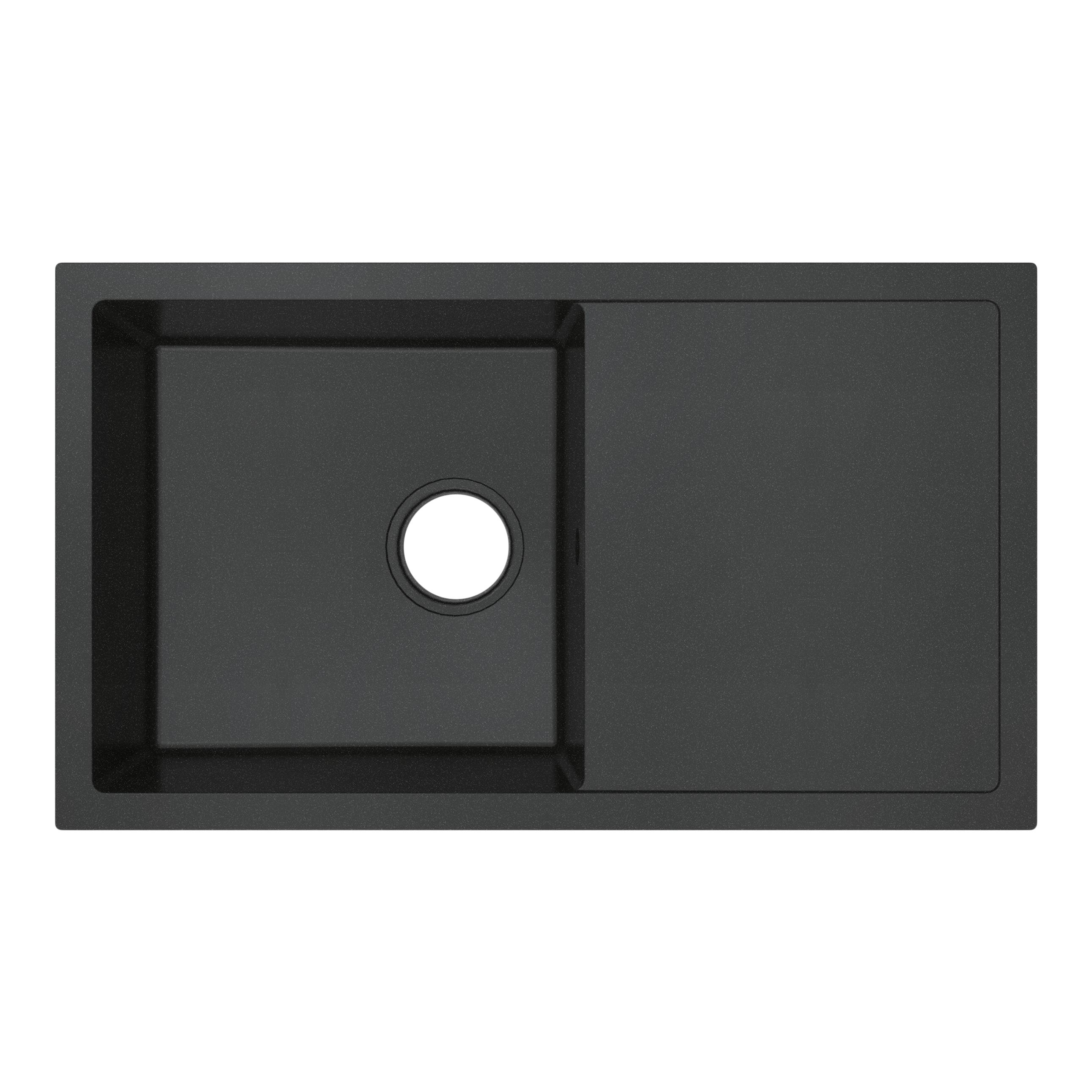 GoodHome Lourdes Graphite Anthracite effect Composite quartz 1 Bowl Compact sink 440mm x 760mm