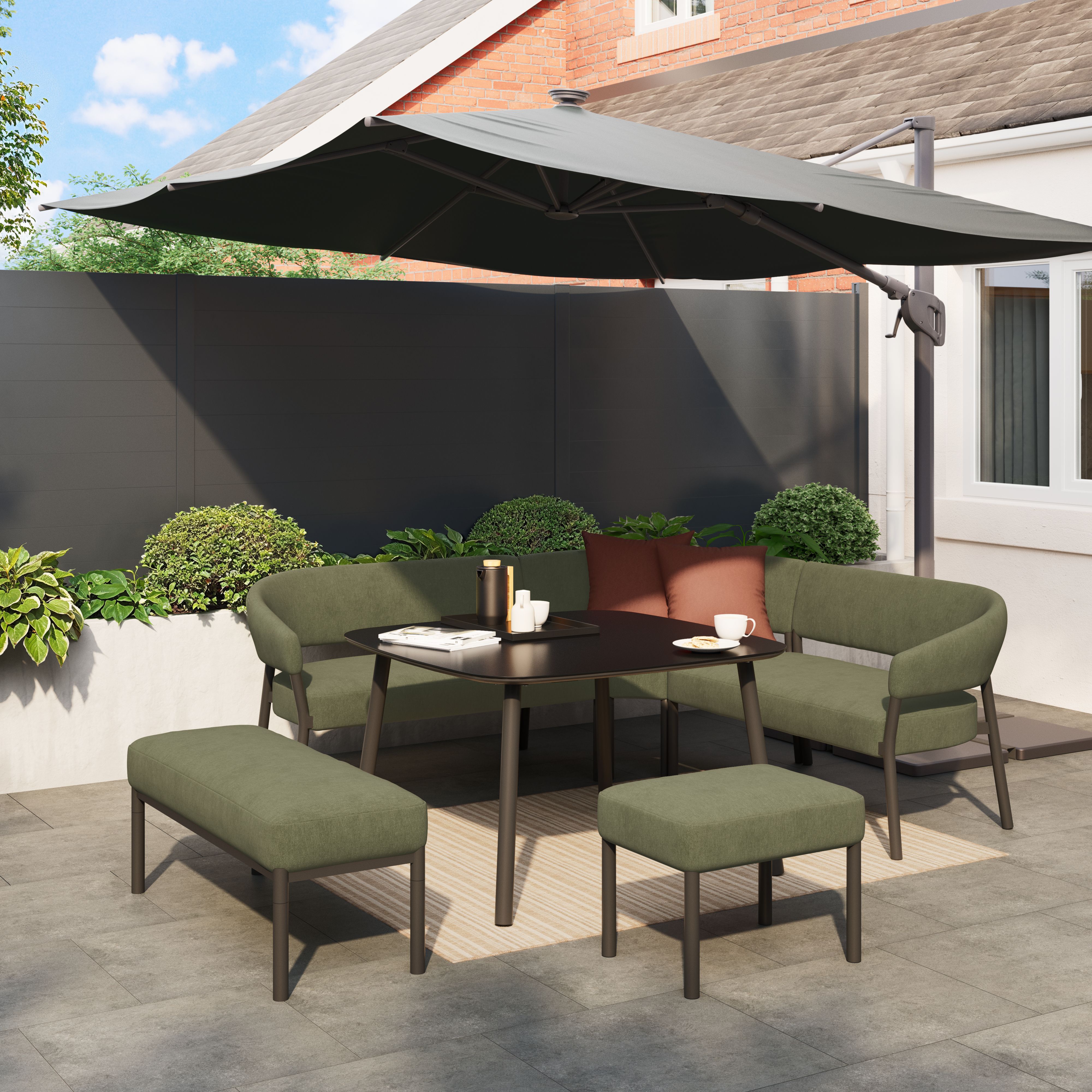 GoodHome Lucala Green Metal 8 Seater Corner Dining set