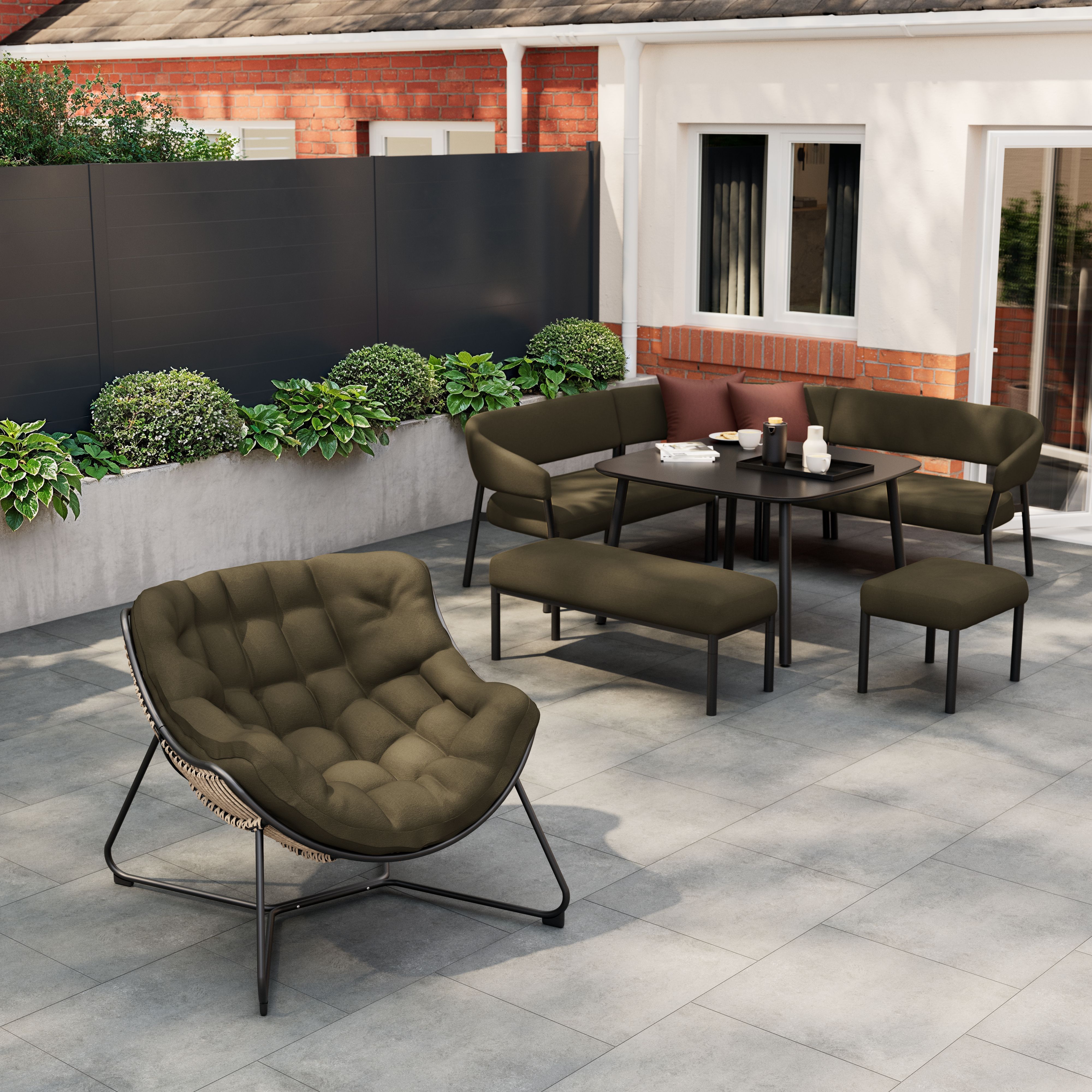 GoodHome Lucala Green Metal 8 Seater Corner Dining set