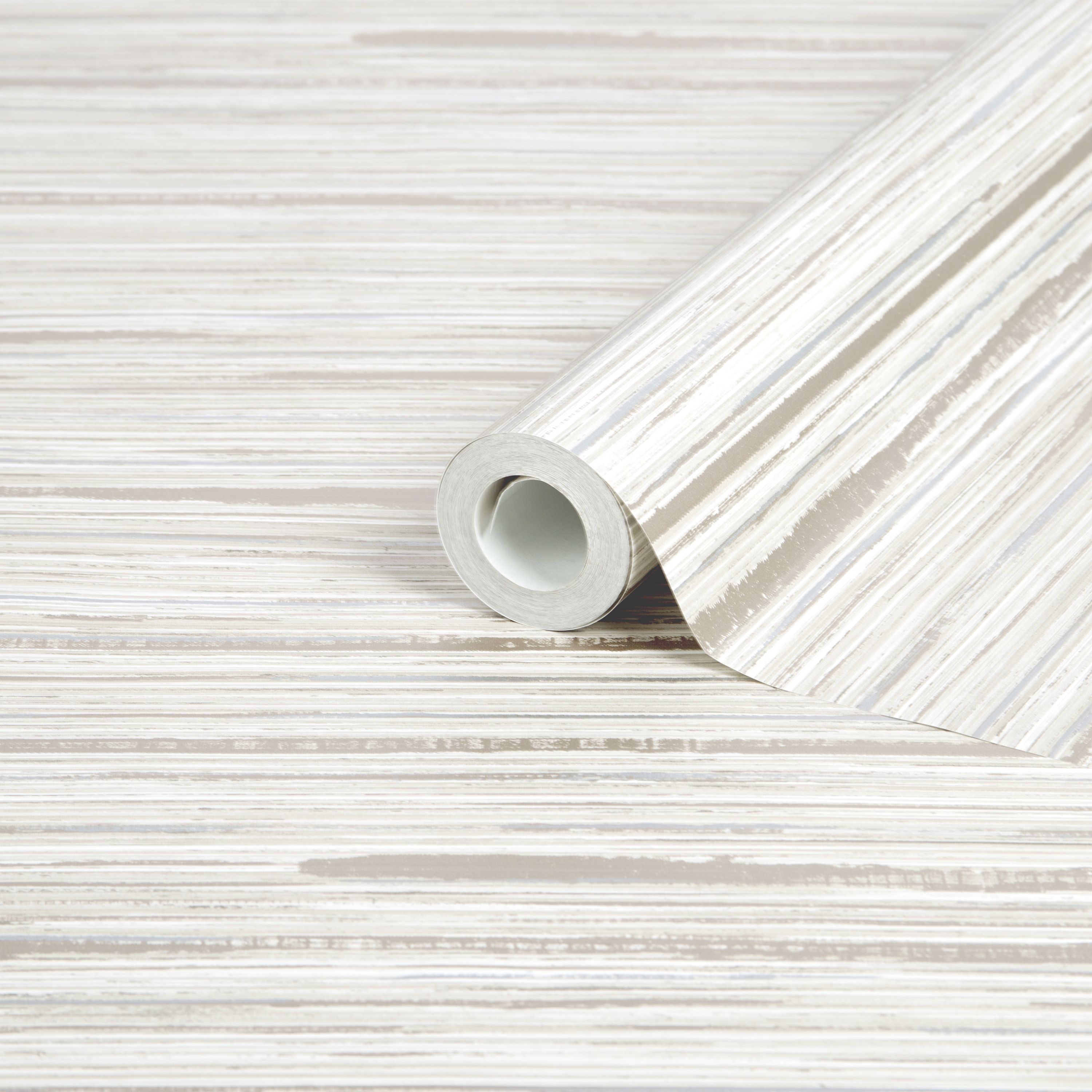 GoodHome Lucidum Cream Metallic effect Striped Smooth Wallpaper