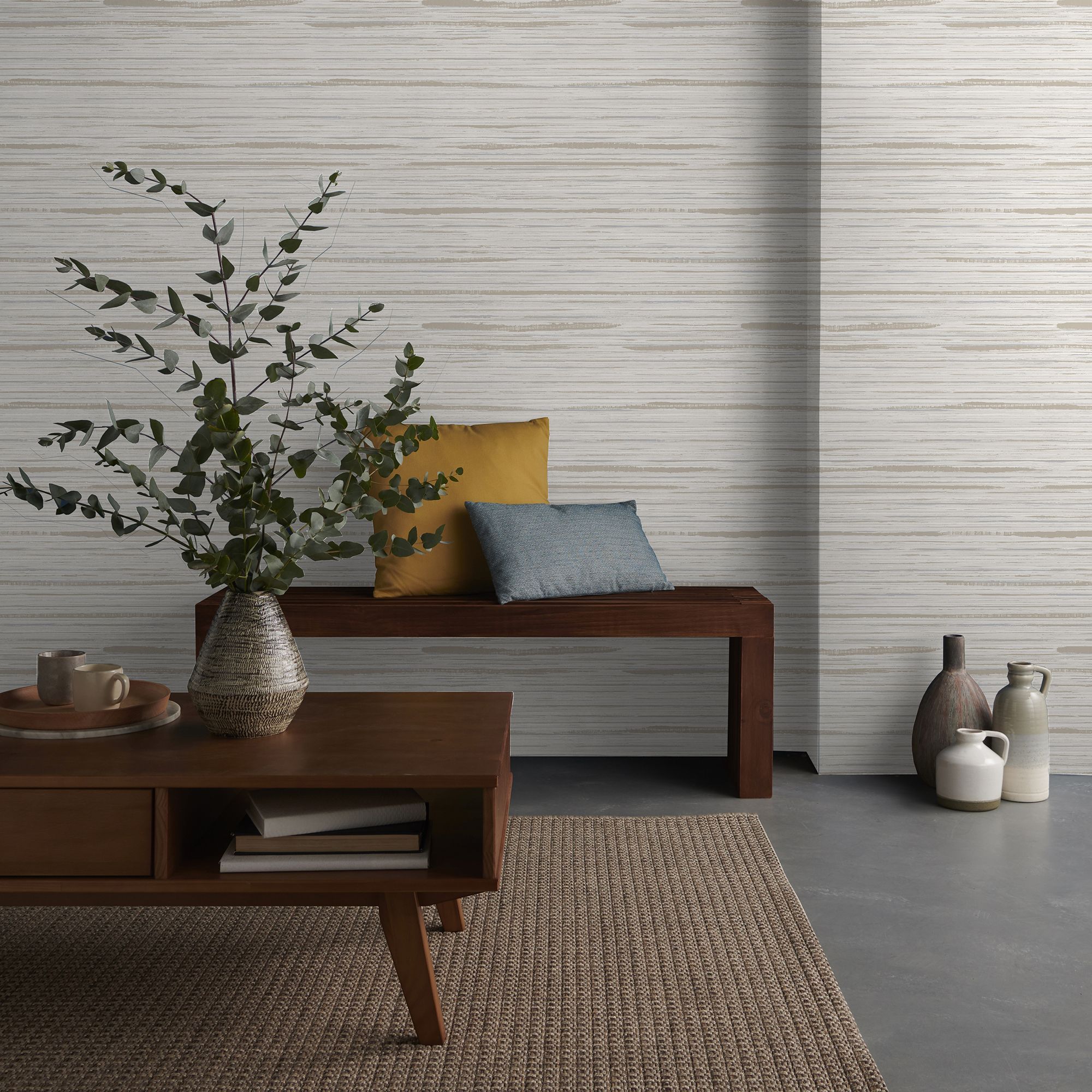 GoodHome Lucidum Cream Metallic effect Striped Smooth Wallpaper