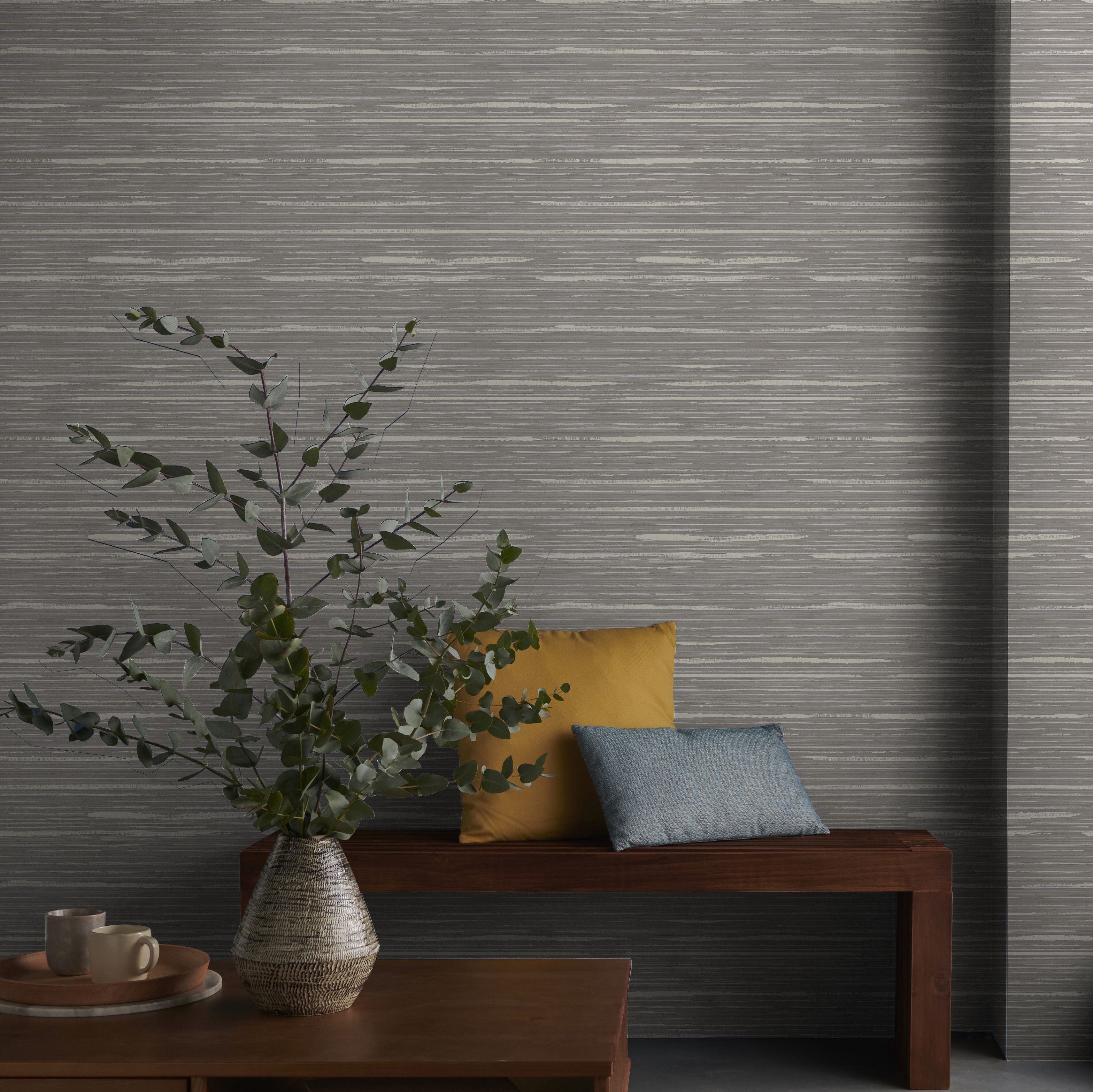 GoodHome Lucidum Grey Metallic effect Striped Smooth Wallpaper Sample