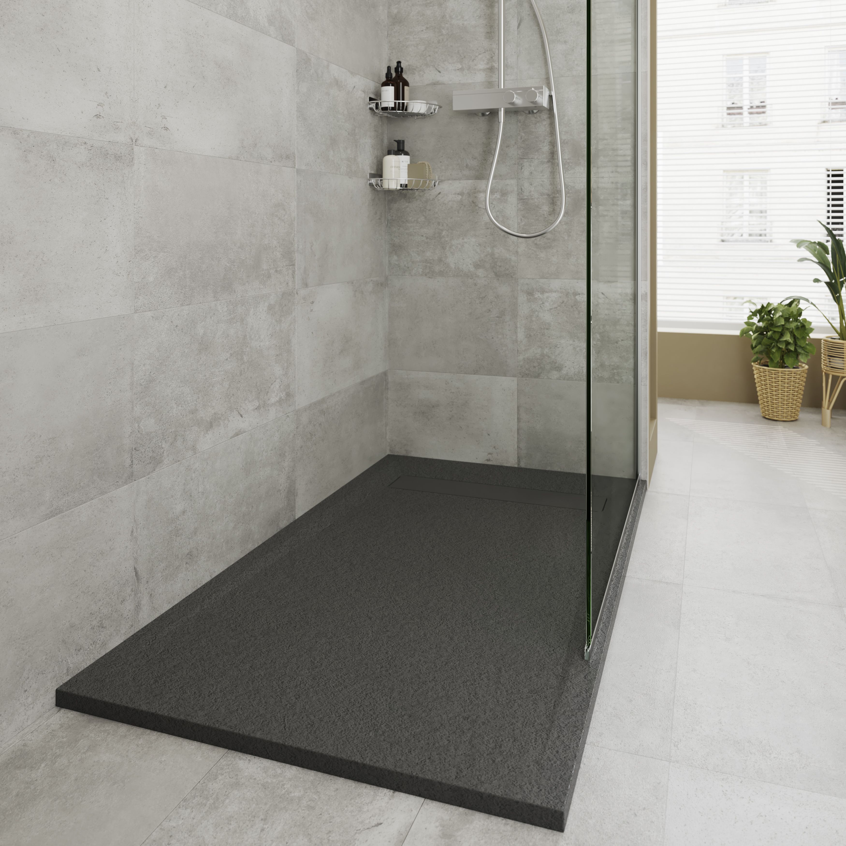 GoodHome Luiro Matt Black Rectangular Reversible drainer Shower tray (L)1600mm (W)800mm (H) 38mm