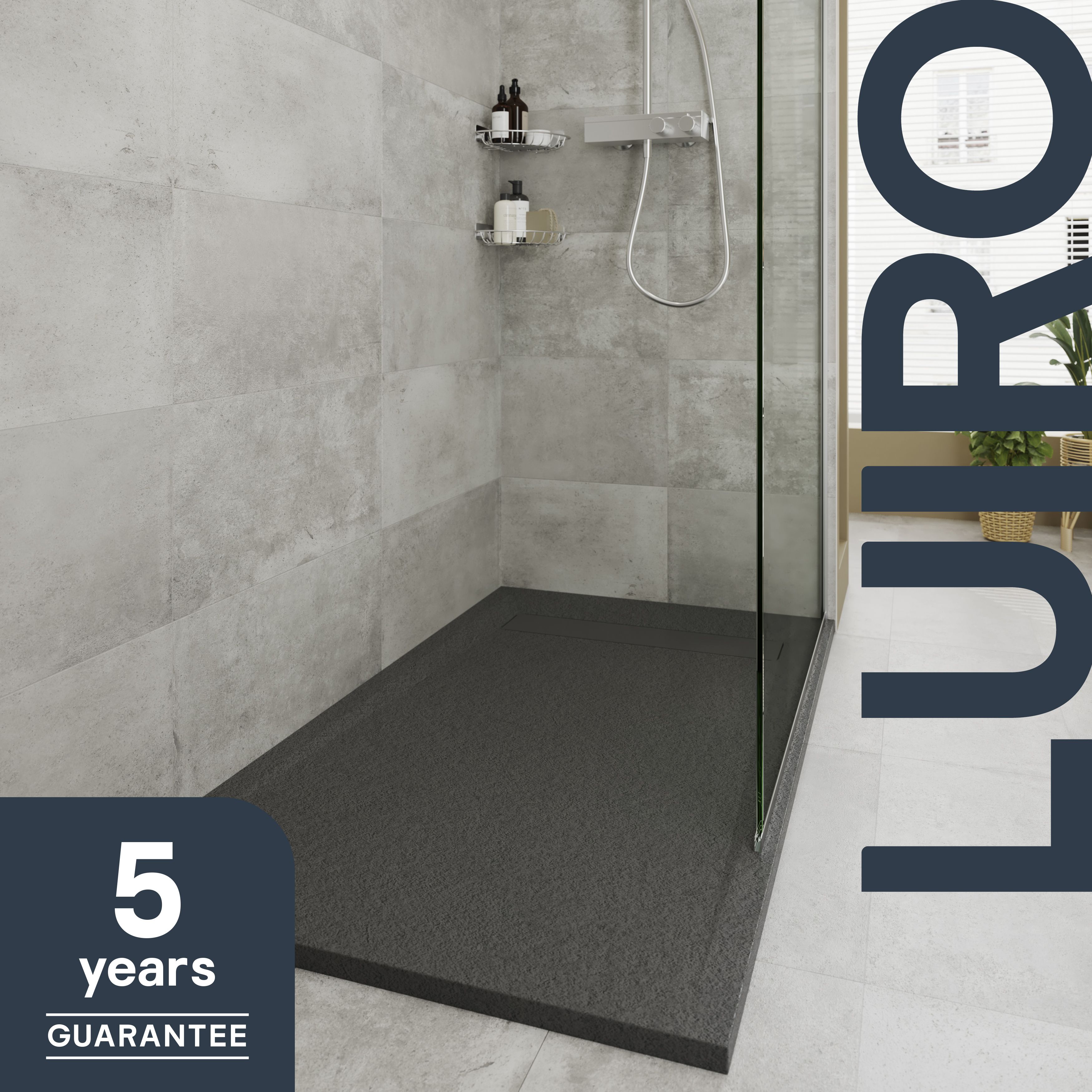 GoodHome Luiro Matt Black Rectangular Reversible drainer Shower tray (L)1600mm (W)800mm (H) 38mm