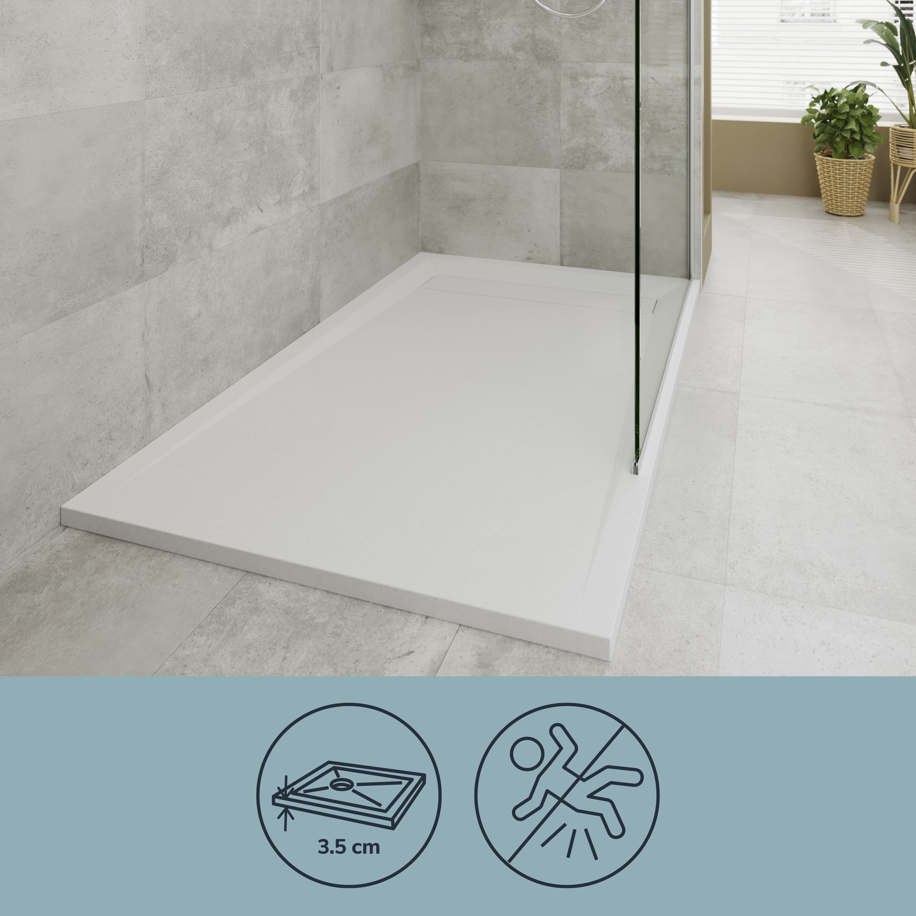 GoodHome Luiro Matt White Rectangular Reversible drainer Shower tray (L)1200mm (W)800mm (H) 32mm
