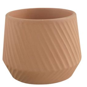 GoodHome Lummi Beige Terracotta Slanting stripes Circular Plant pot (Dia)23.5cm