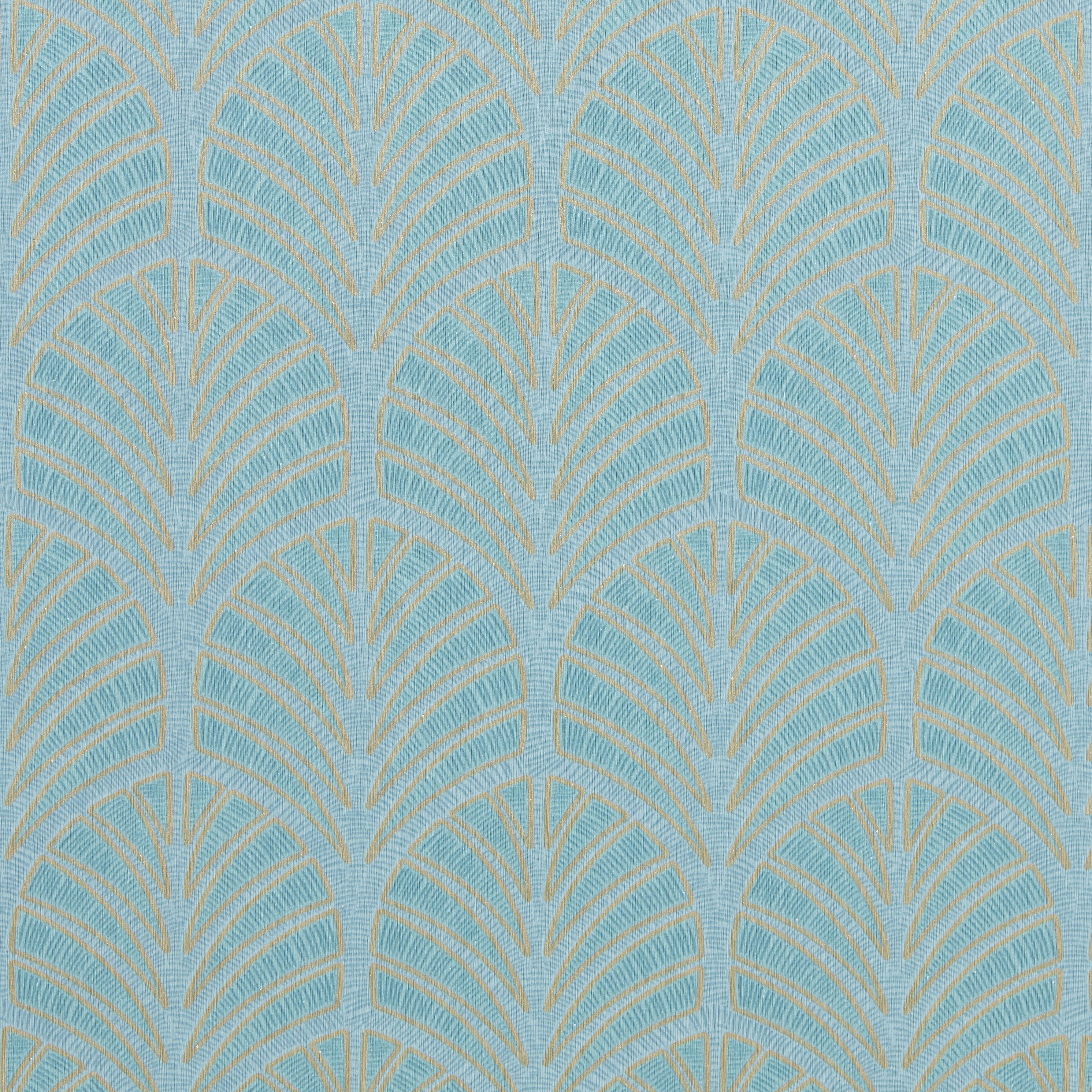 GoodHome Lunaria Teal Metallic effect Art deco Embossed Wallpaper