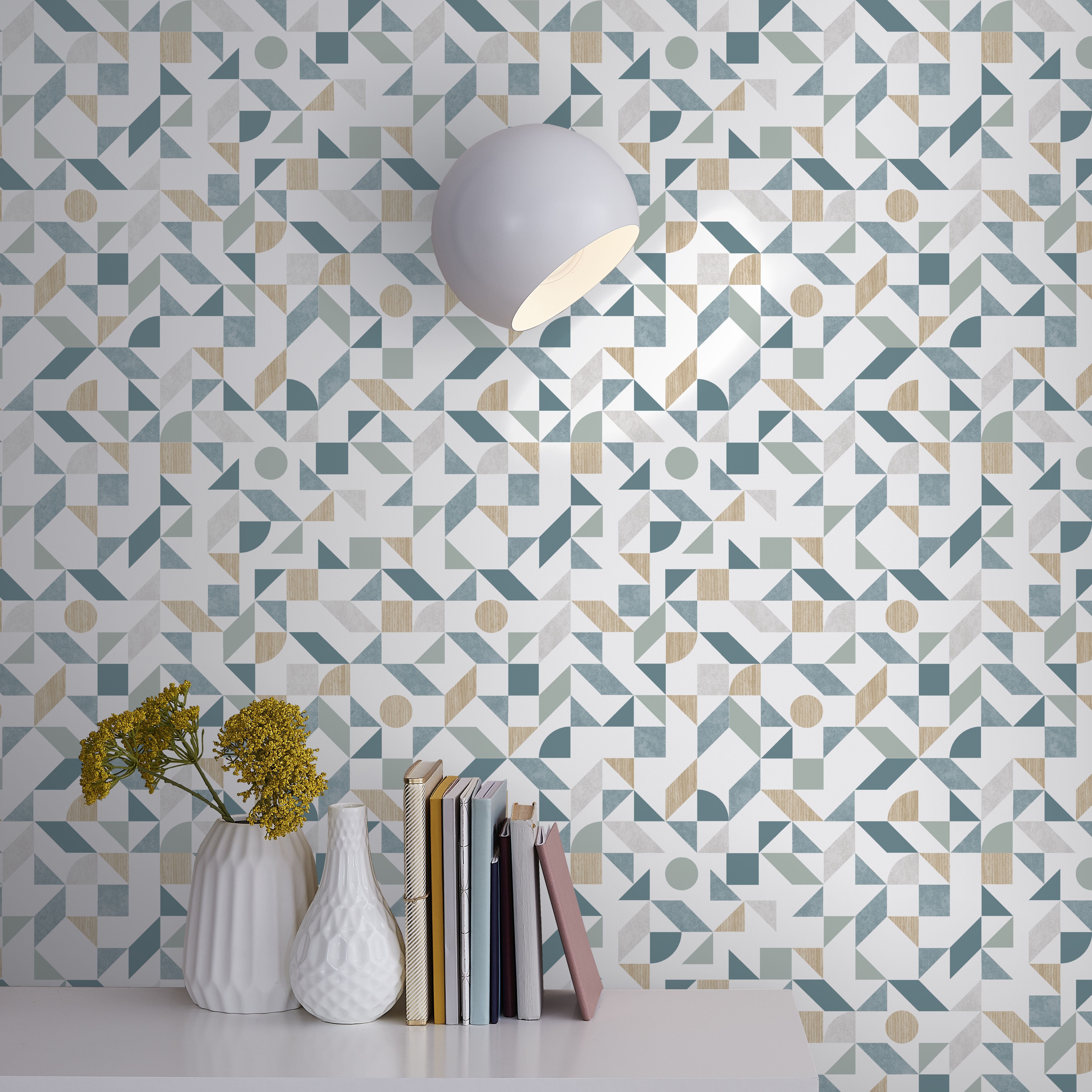 GoodHome Lushy Green Geometric Textured Wallpaper