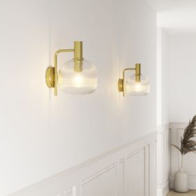 GoodHome Lybia Classic Satin Brass effect Wired Wall light