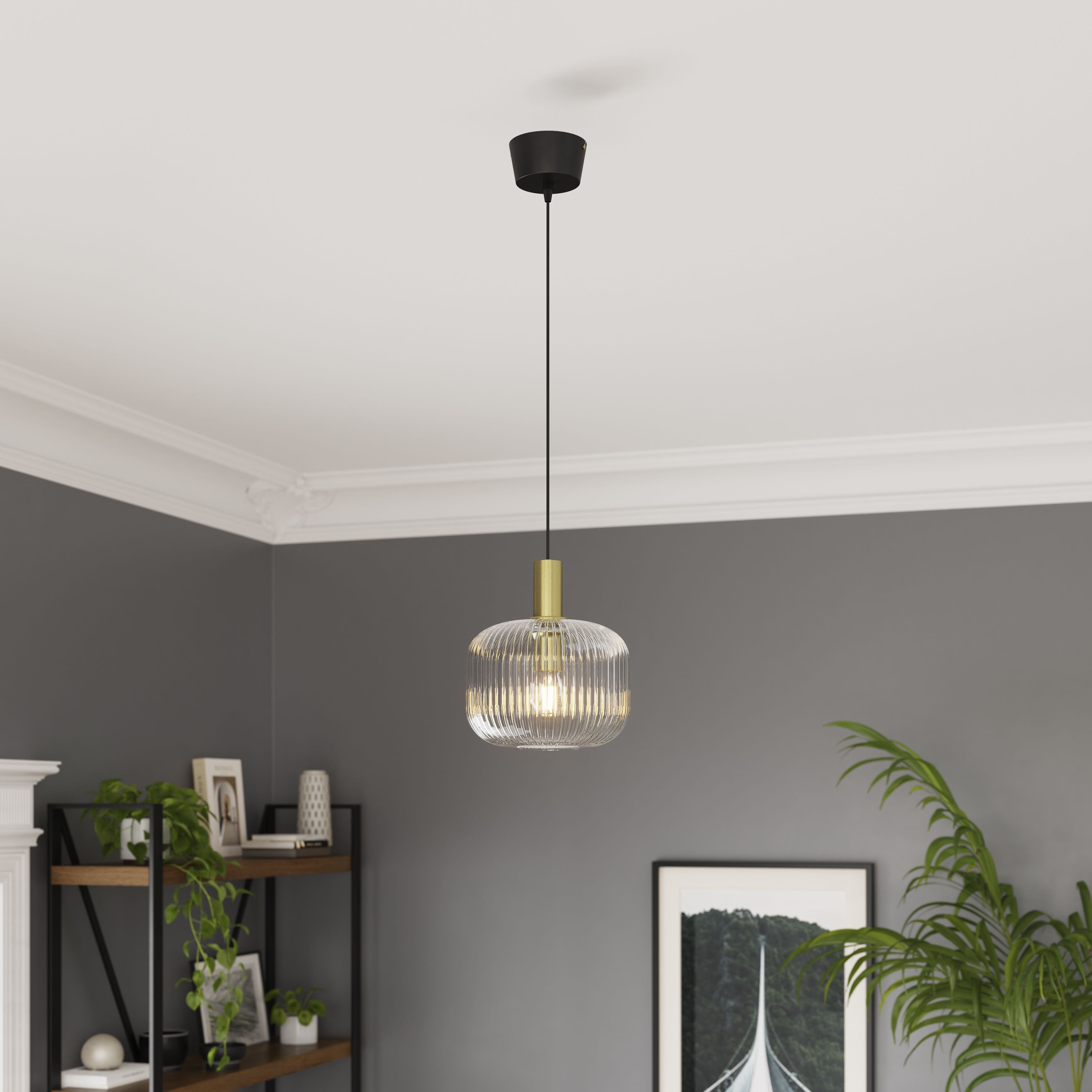 GoodHome Lybia Satin Brass effect Pendant ceiling light, (Dia)250mm