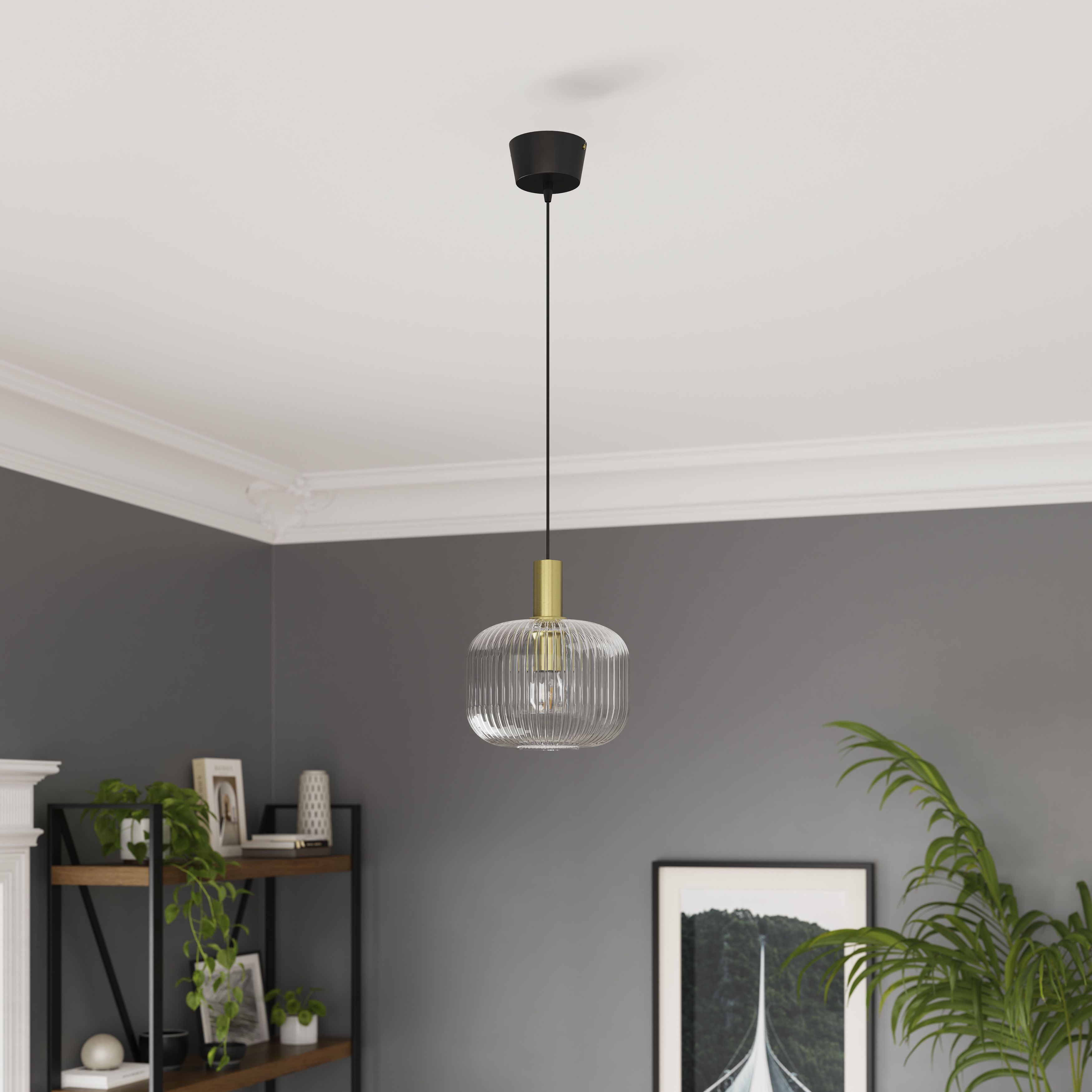 GoodHome Lybia Satin Brass effect Pendant ceiling light, (Dia)250mm