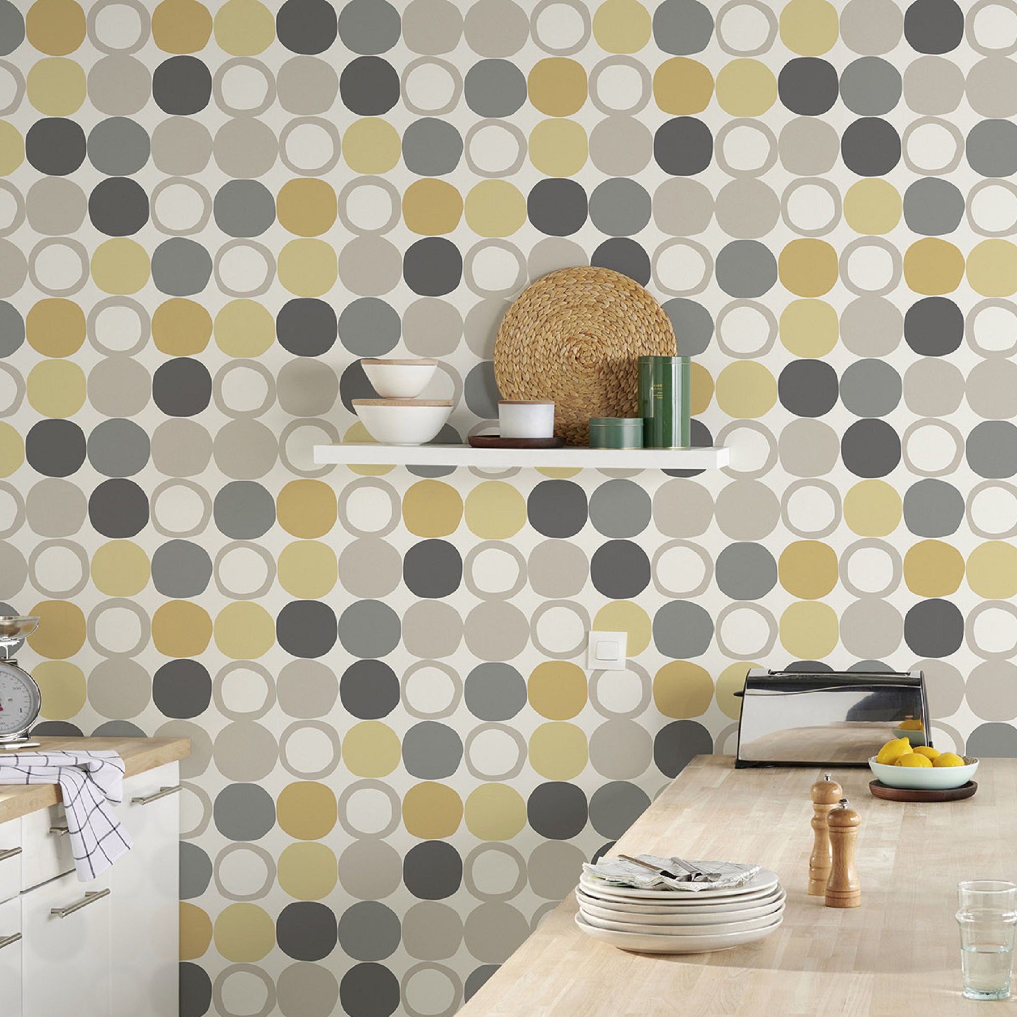 Goodhome Lymani Yellow Dot Textured Wallpaper Diy At B Q