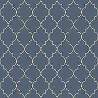 GoodHome Lypiatt Navy Metallic effect Geometric Textured Wallpaper Sample