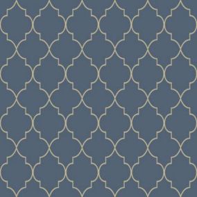 GoodHome Lypiatt Navy Metallic effect Geometric Textured Wallpaper