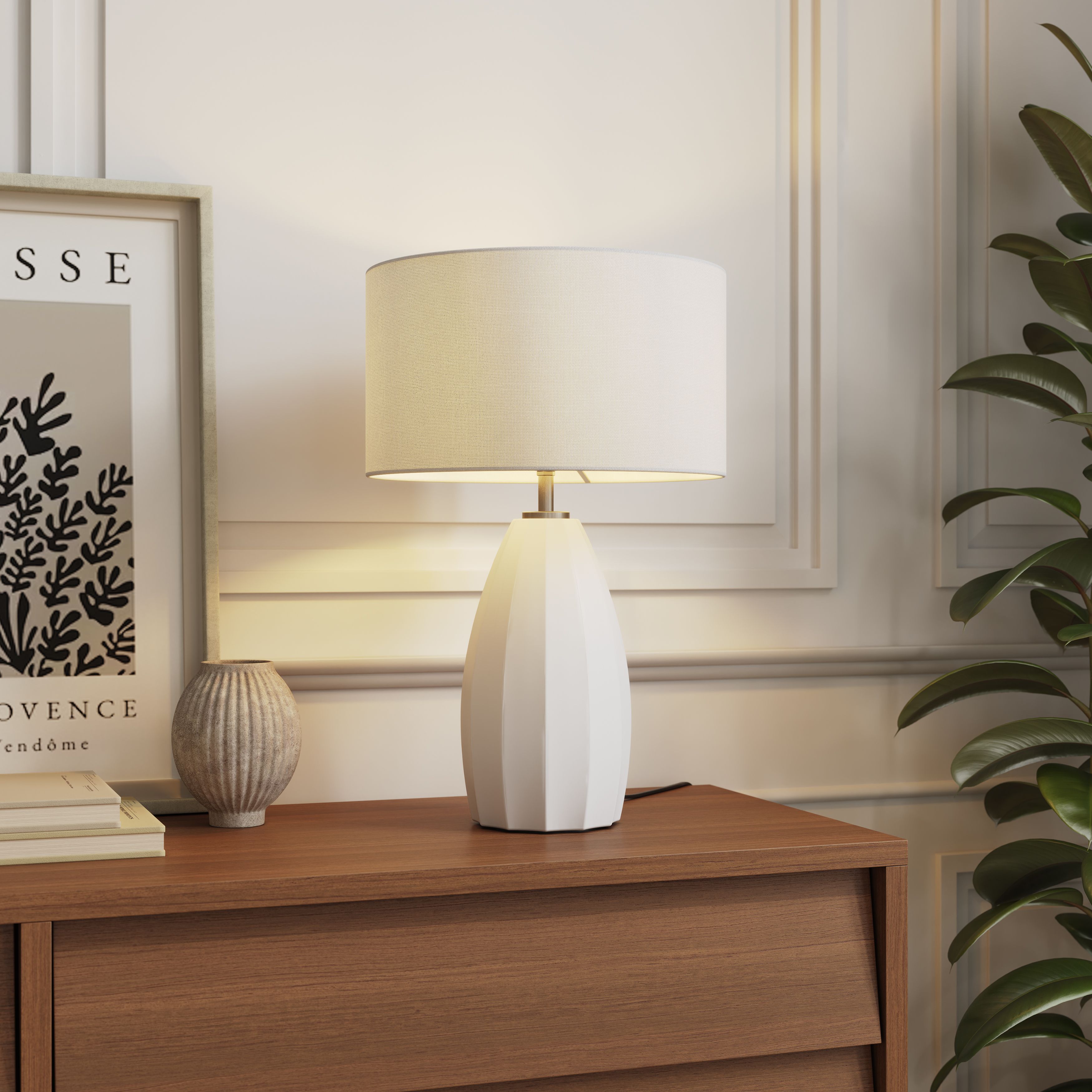 GoodHome Lytham Cream Straight Table lamp