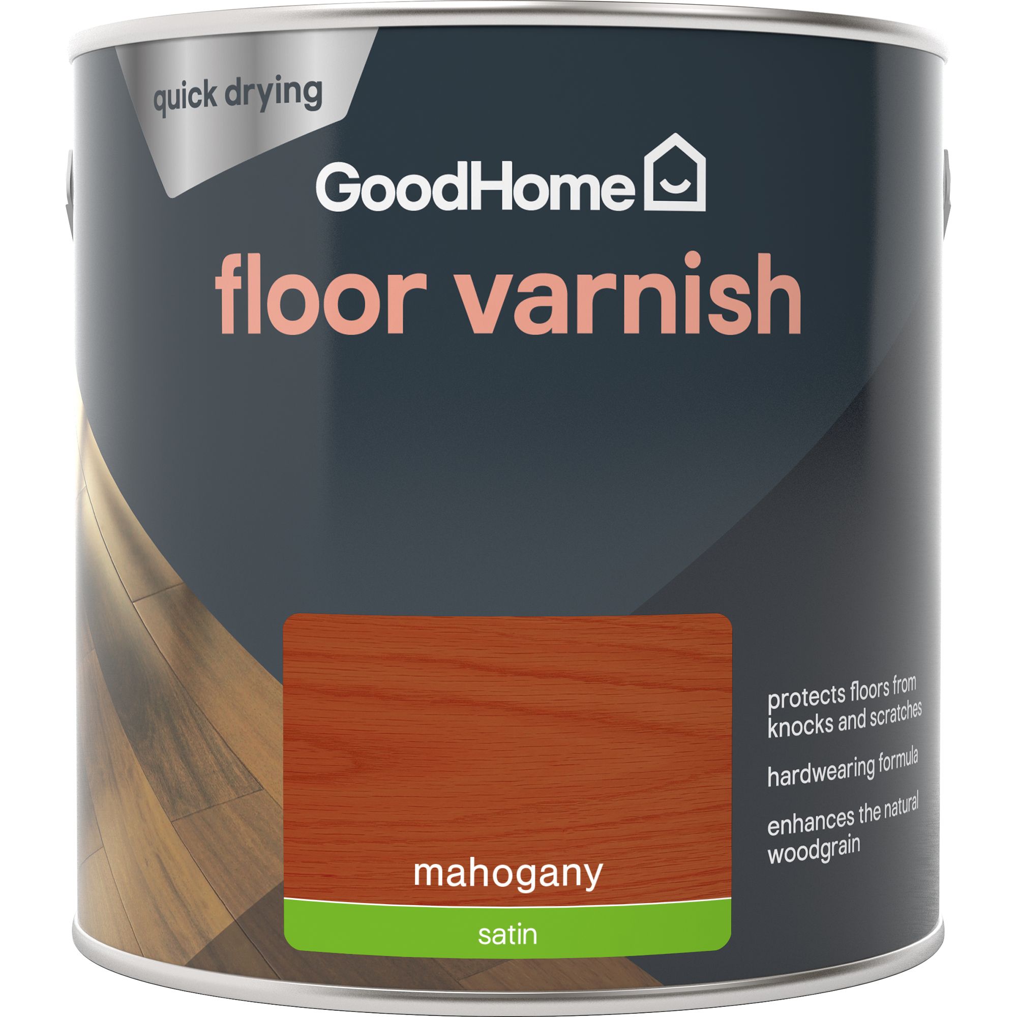 GoodHome Mahogany Satin Floor Wood varnish, 2.5L