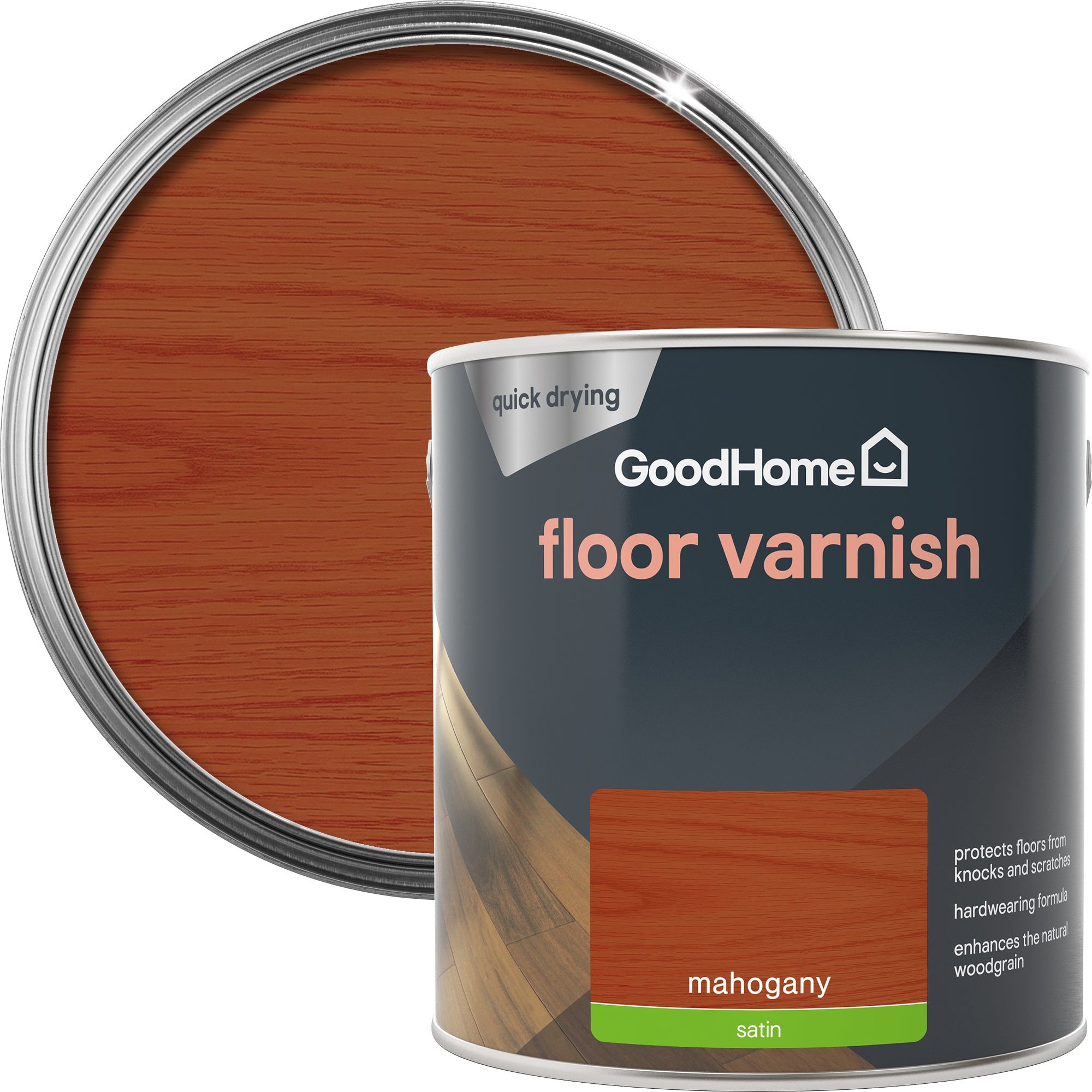 GoodHome Mahogany Satin Floor Wood varnish, 2.5L