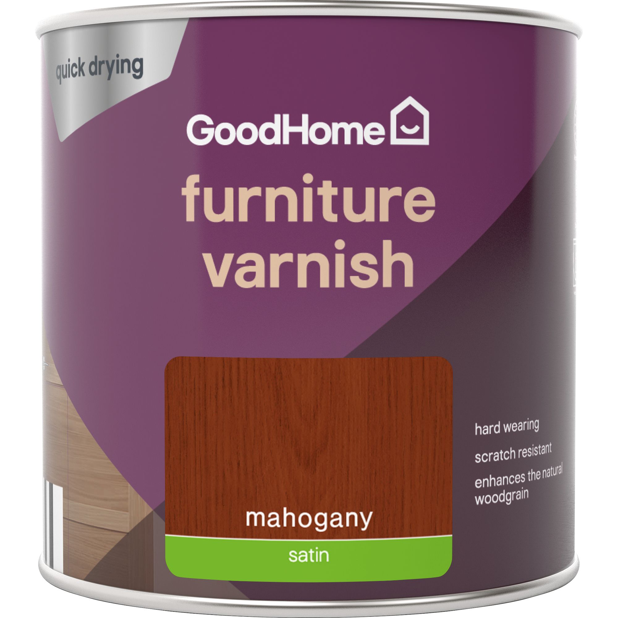 GoodHome Mahogany Satin Multi-surface Furniture Wood varnish, 250ml