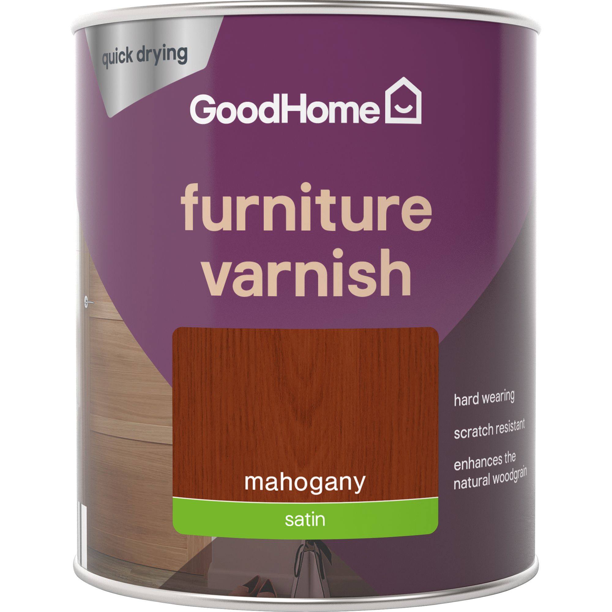 GoodHome Mahogany Satin Multi-surface Furniture Wood varnish, 750ml