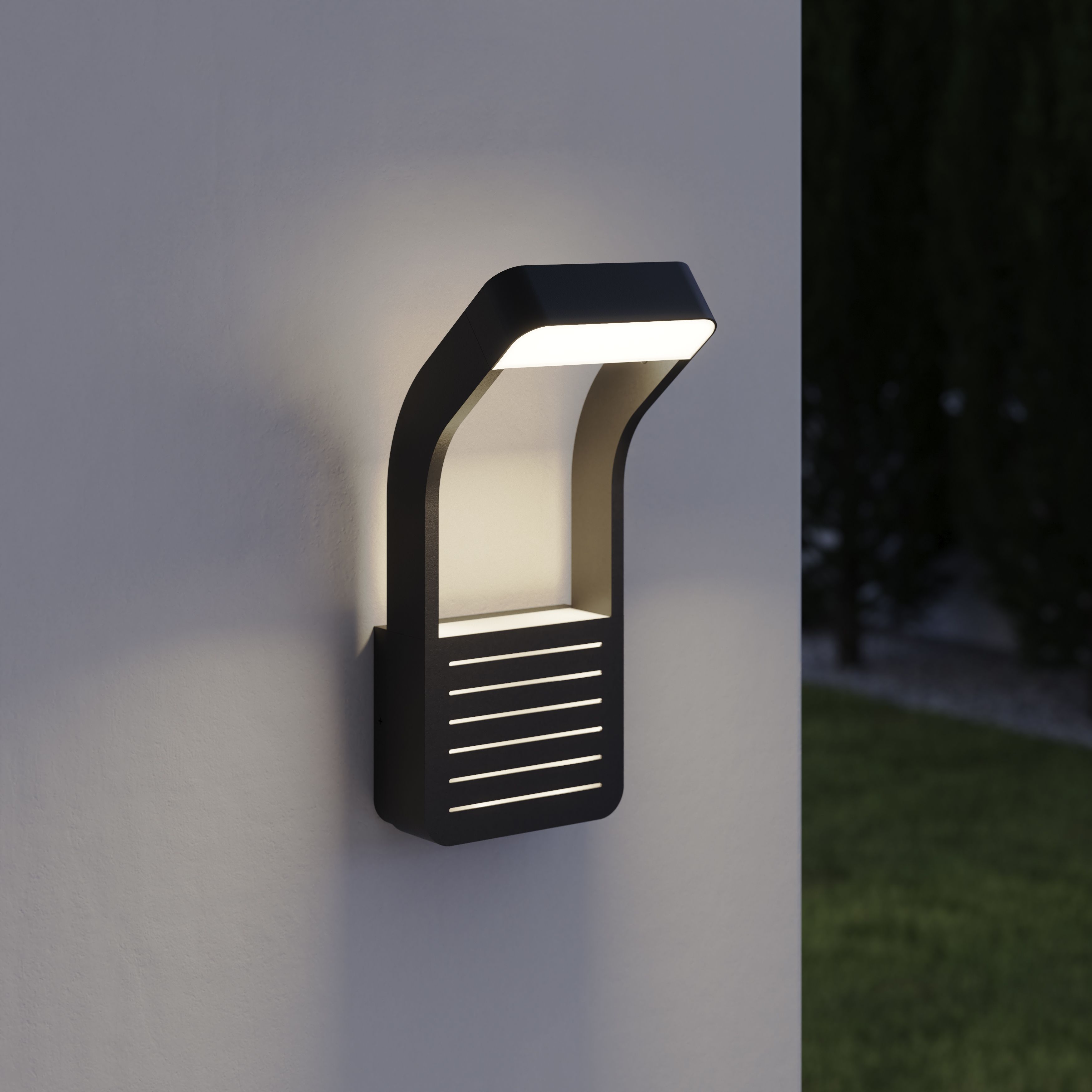 GoodHome majorca Fixed Matt Black Mains-powered Integrated LED Outdoor Contemporary Wall light 650lm