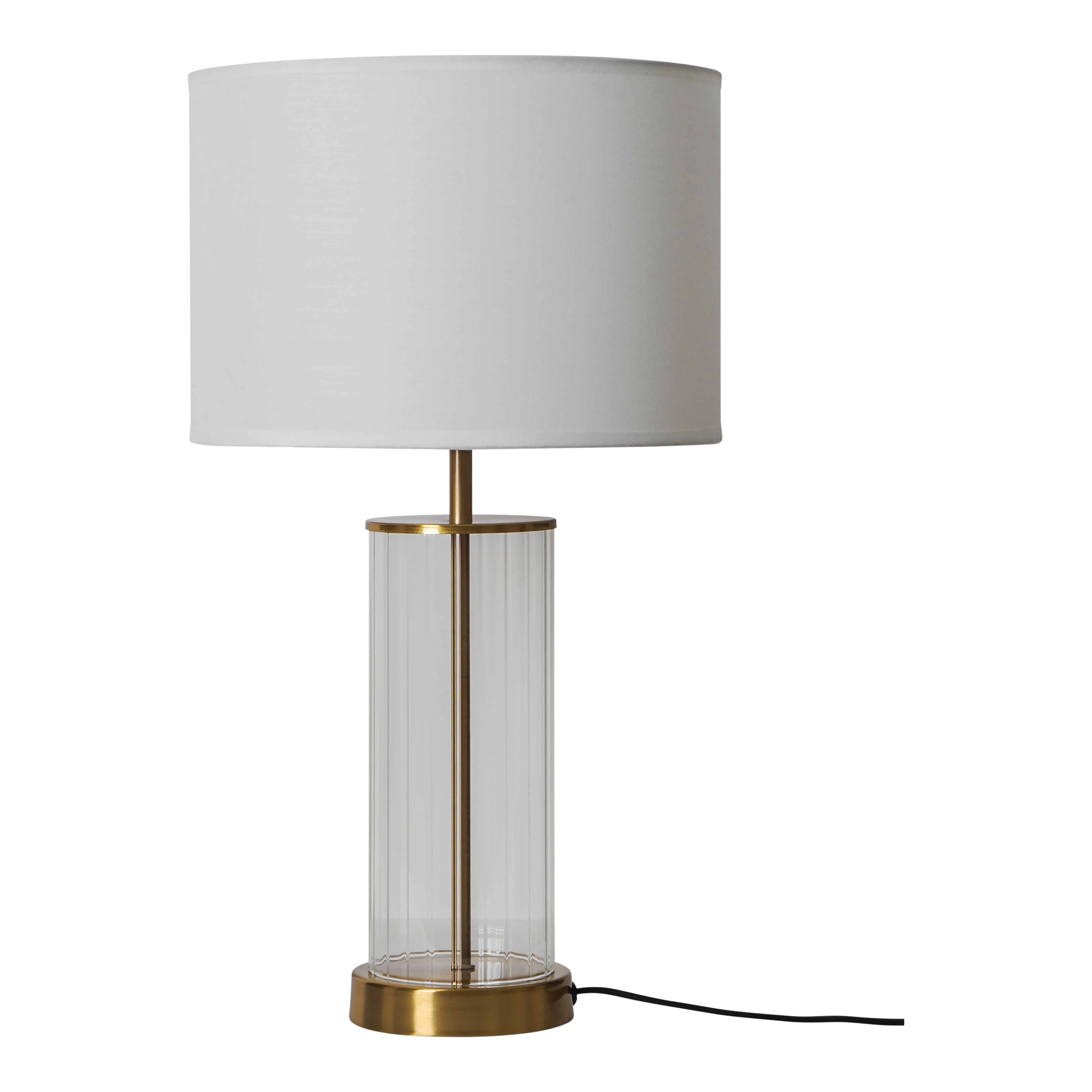 GoodHome Malkoha Round Satin Clear Antique brass effect Table lamp