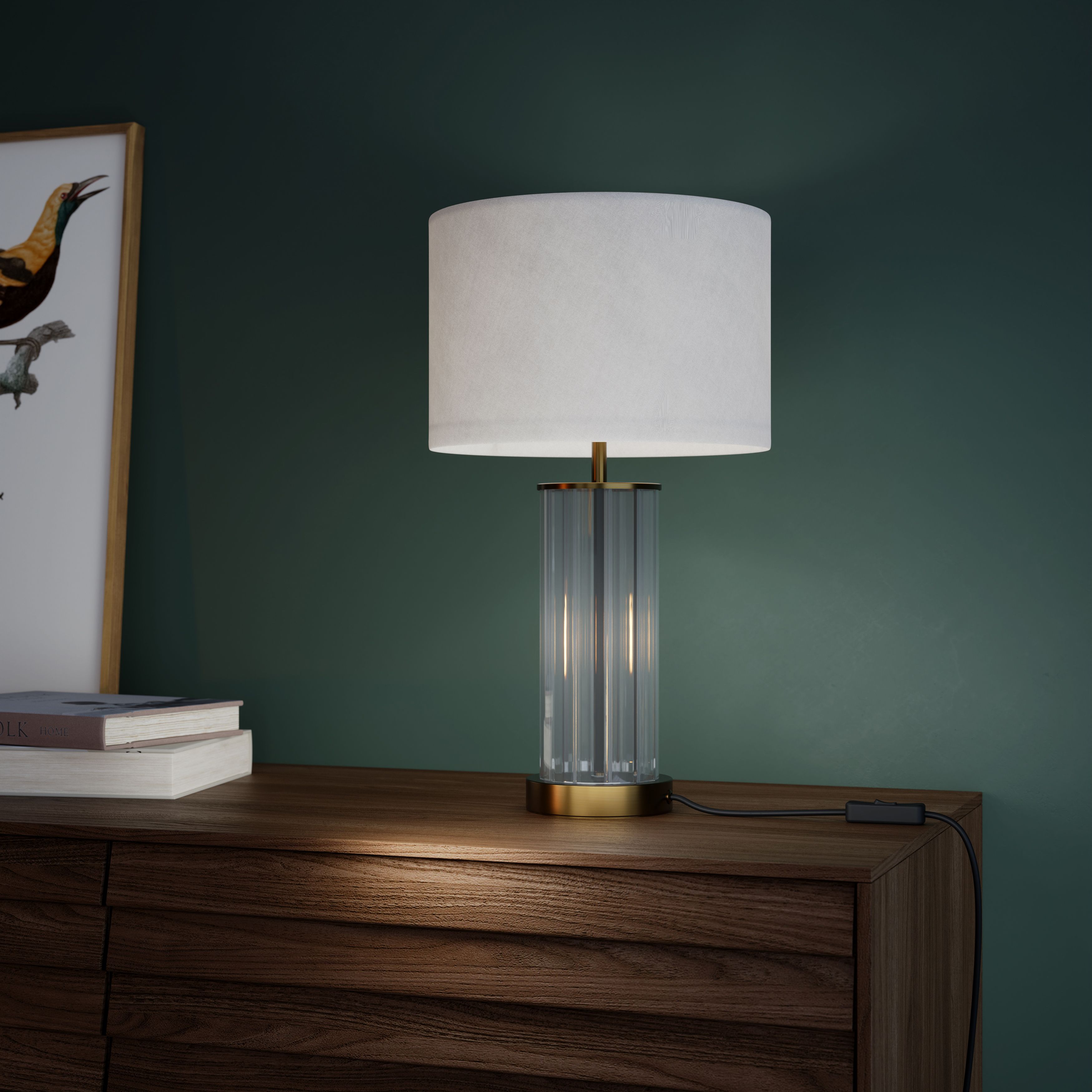GoodHome Malkoha Round Satin Clear Antique brass effect Table lamp