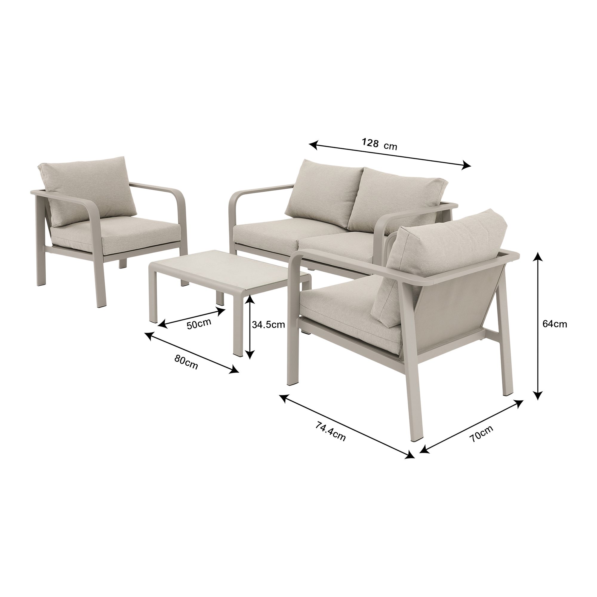 GoodHome Mallia Matt Beige Metal 4 Seater Coffee set