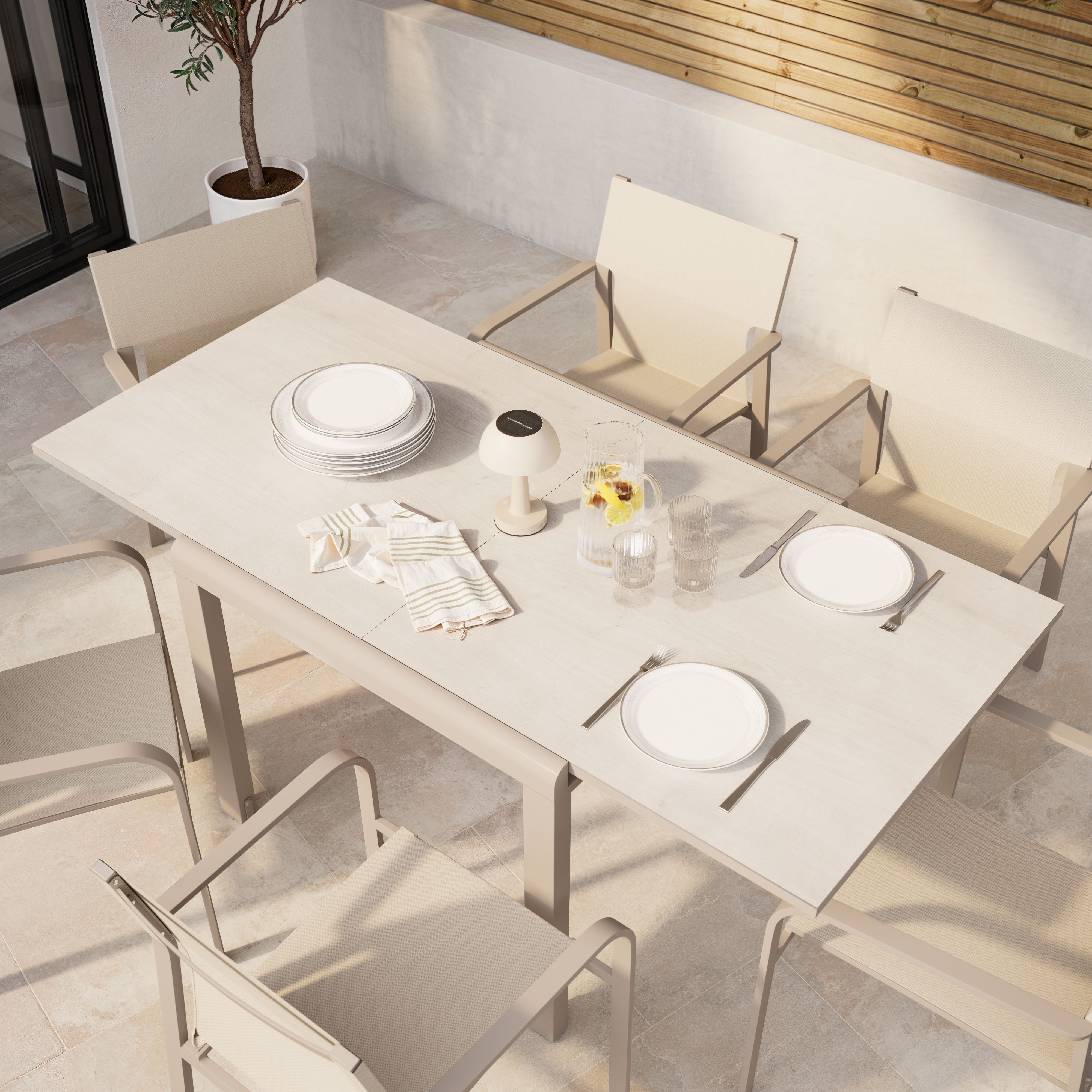 GoodHome Mallia Metal Beige 6 seater Extendable Rectangular Dining table