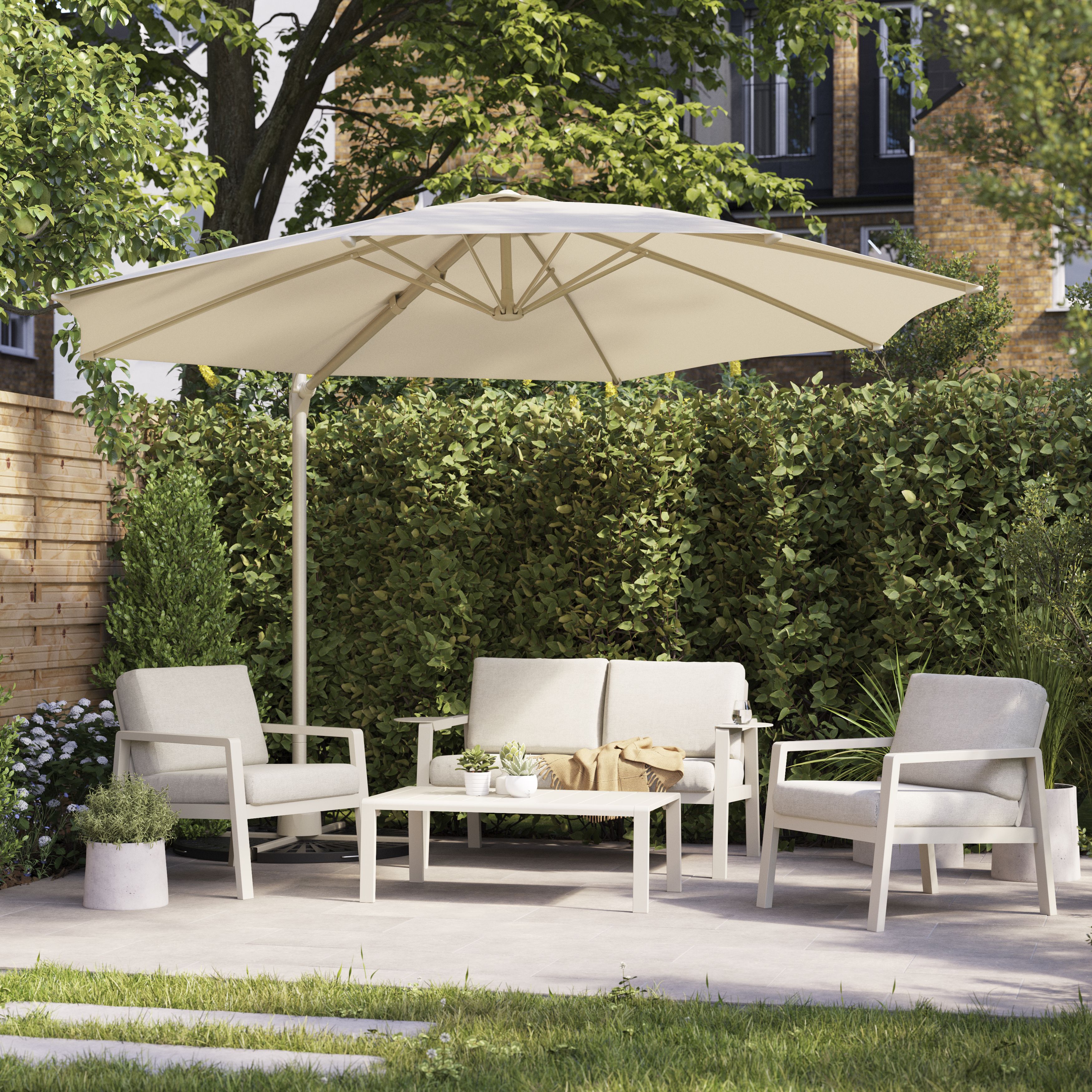 GoodHome Mallorca 3.46m Sand Overhanging parasol | DIY at Bu0026Q