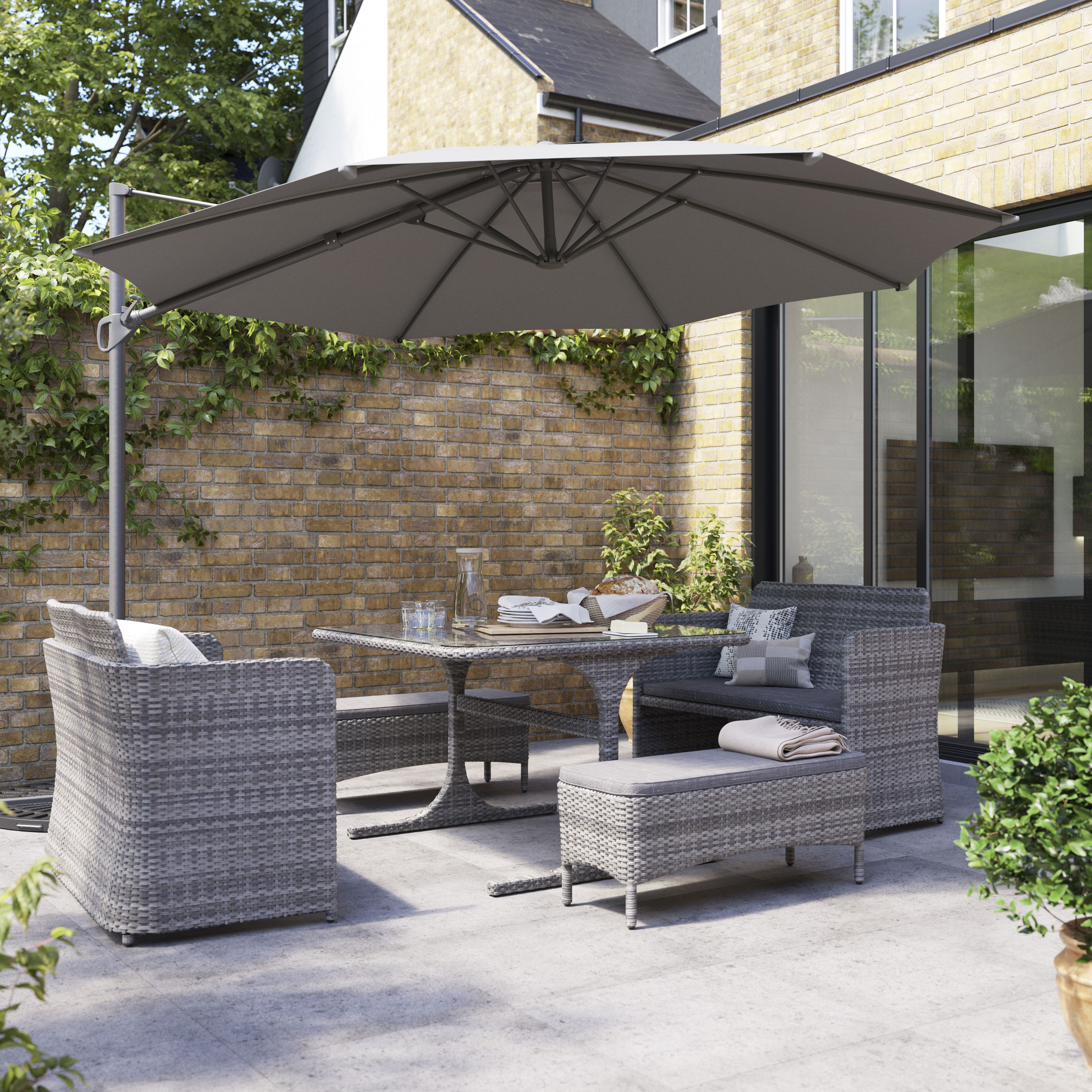 GoodHome Mallorca 3.46m Steel grey Overhanging parasol | DIY at Bu0026Q