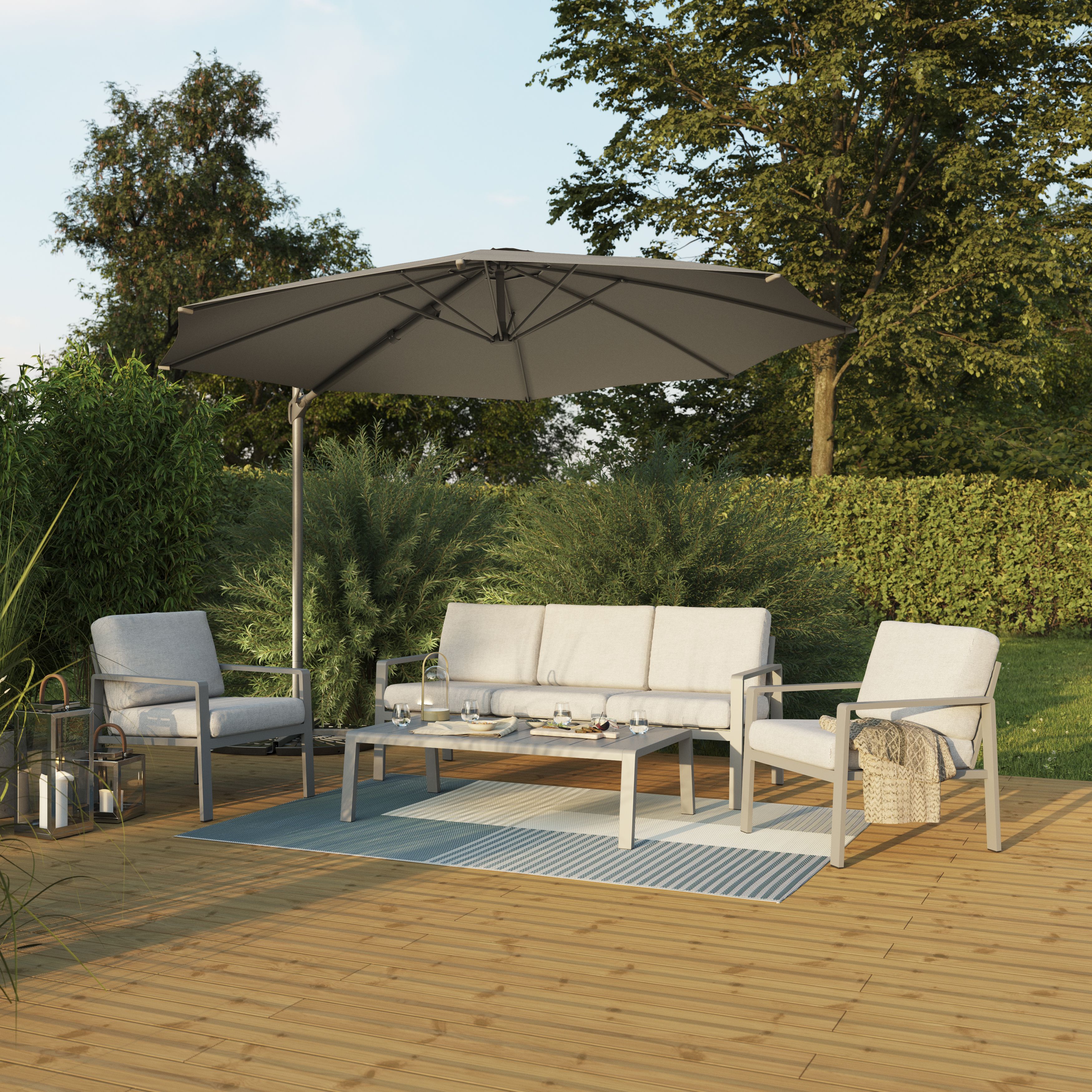 GoodHome Mallorca (H) 2.55m Steel grey Overhanging parasol